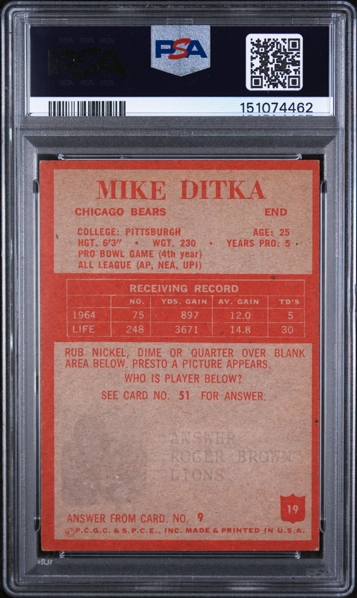 1965 Philadelphia Mike Ditka #19 PSA 6
