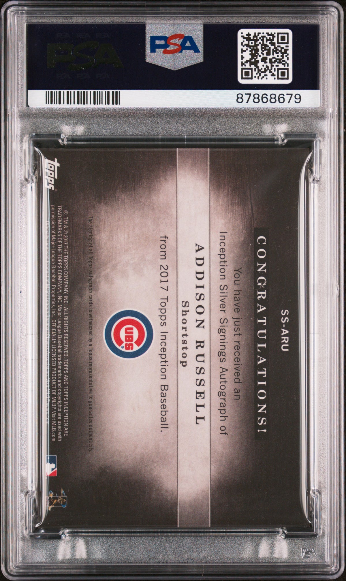 2017 Topps Inception Silver Signings Autographs Gold Addison Russell #SSARU /25 PSA 8