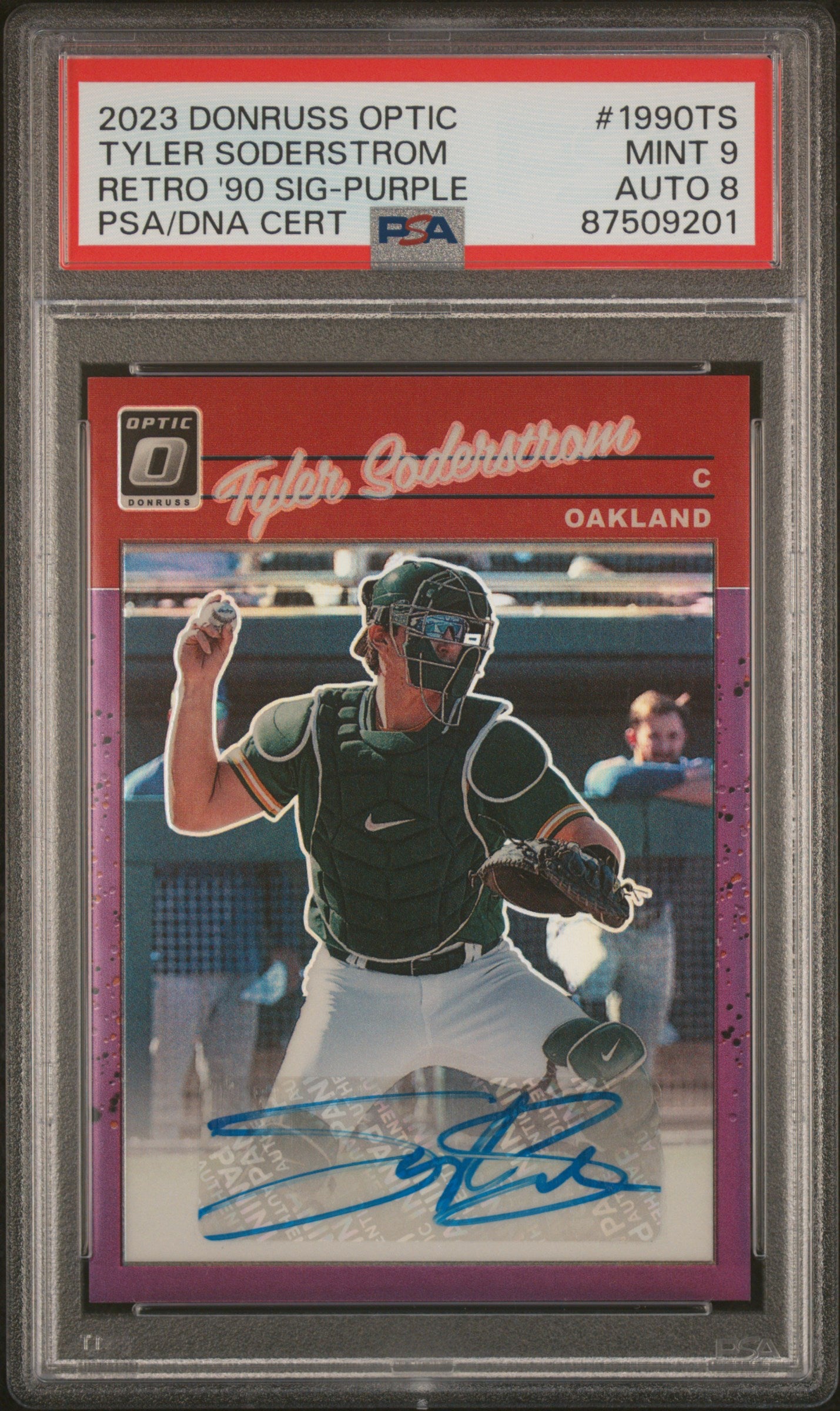 2023 Panini Donruss Optic Retro 1990 Signatures Retro '90 Sig-Purple Tyler Soderstrom #1990TS /99 PSA 9