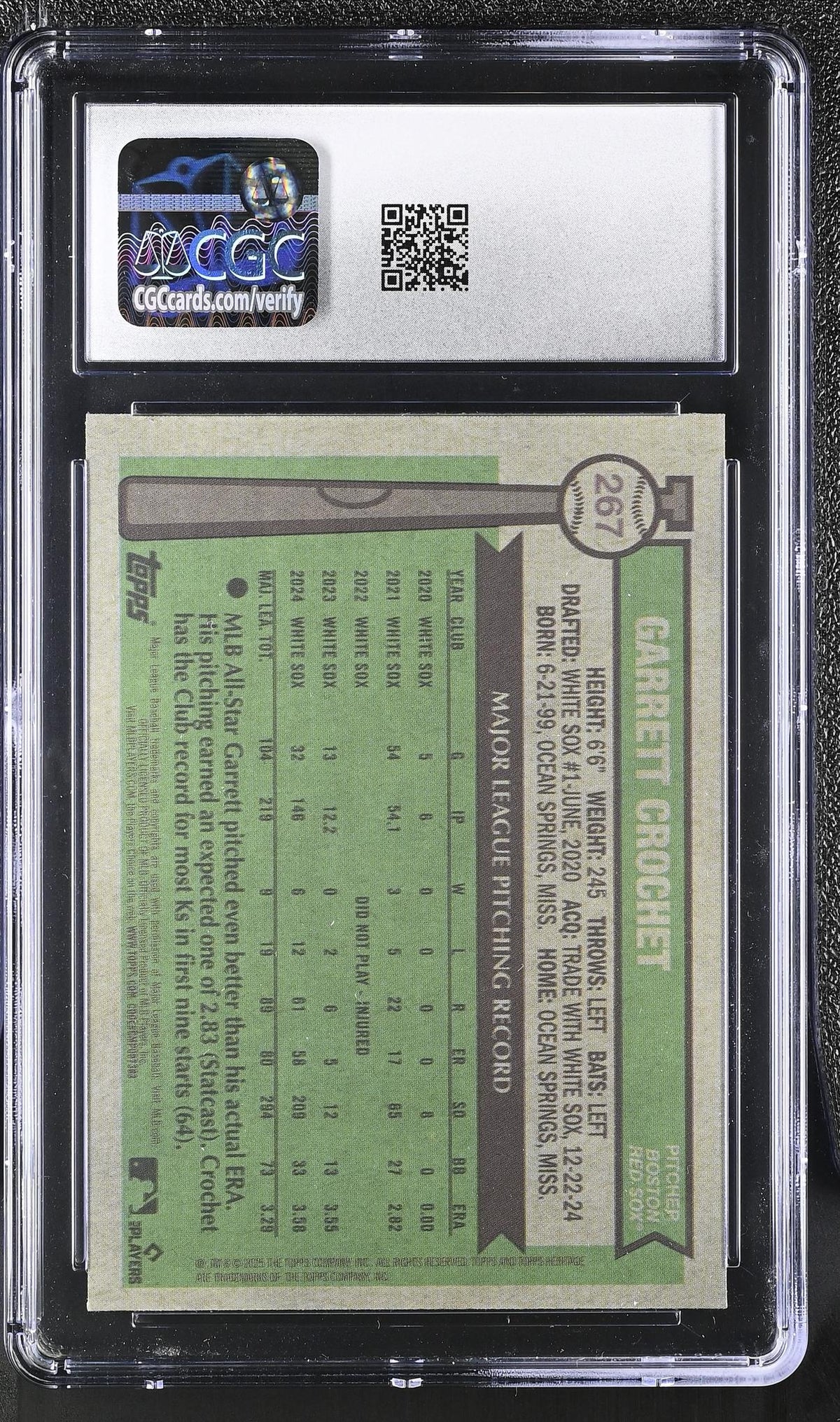 2025 Topps Heritage Chrome #267 Garrett Crochet Blue Border Refractor /530 CGC 9