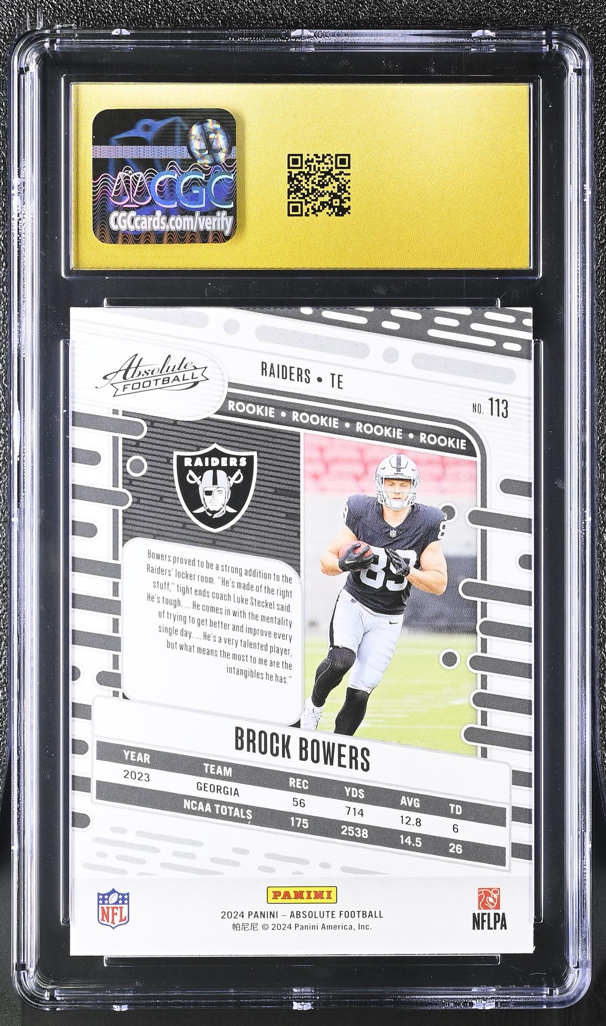 2024 Absolute #113 Brock Bowers CGC 10
