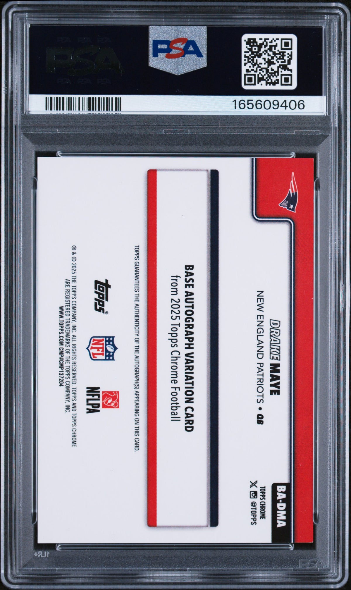 2025 Topps Chrome Autographs Orange Lava Refractor Drake Maye #BA-DMA /25 PSA 9