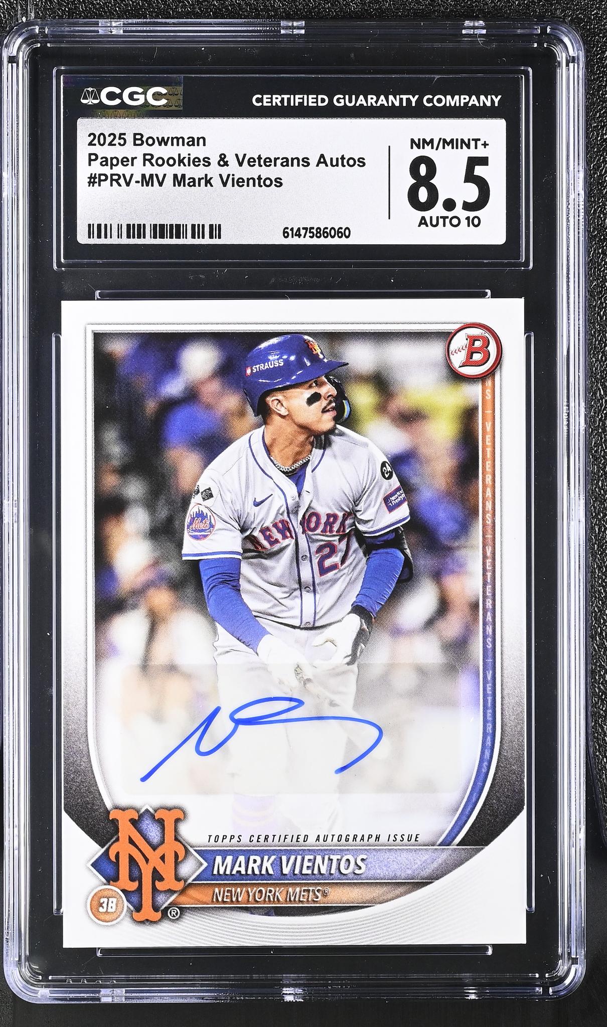 2025 Bowman #PRV-MV Mark Vientos Paper Rookies & Veterans Autos Auto CGC 8.5