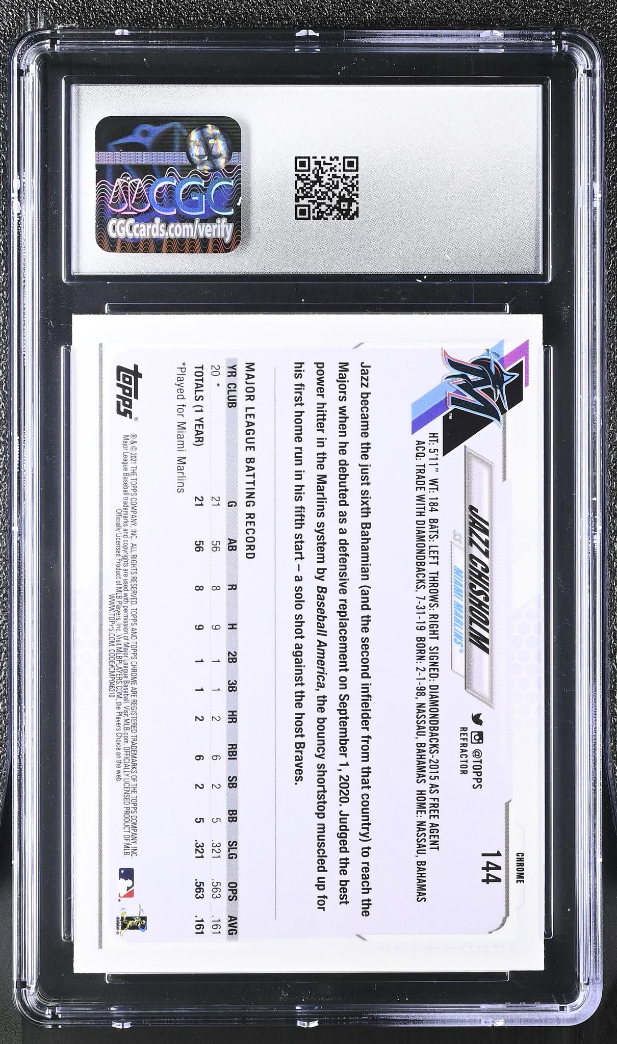 2021 Topps Chrome #144 Jazz Chisholm CGC 10