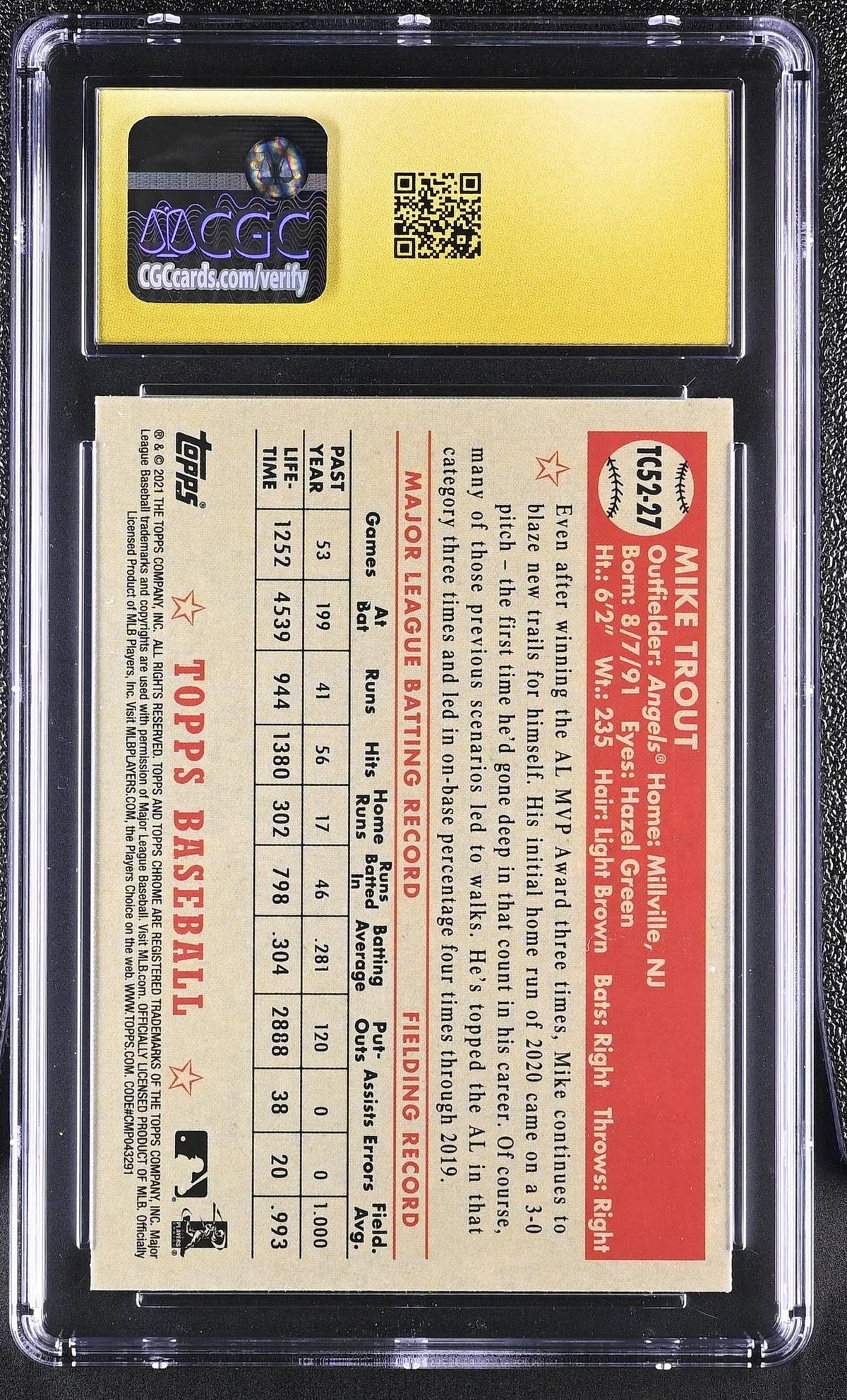 2021 Topps Chrome #TC52-27 Mike Trout '52 Redux Chrome CGC 10
