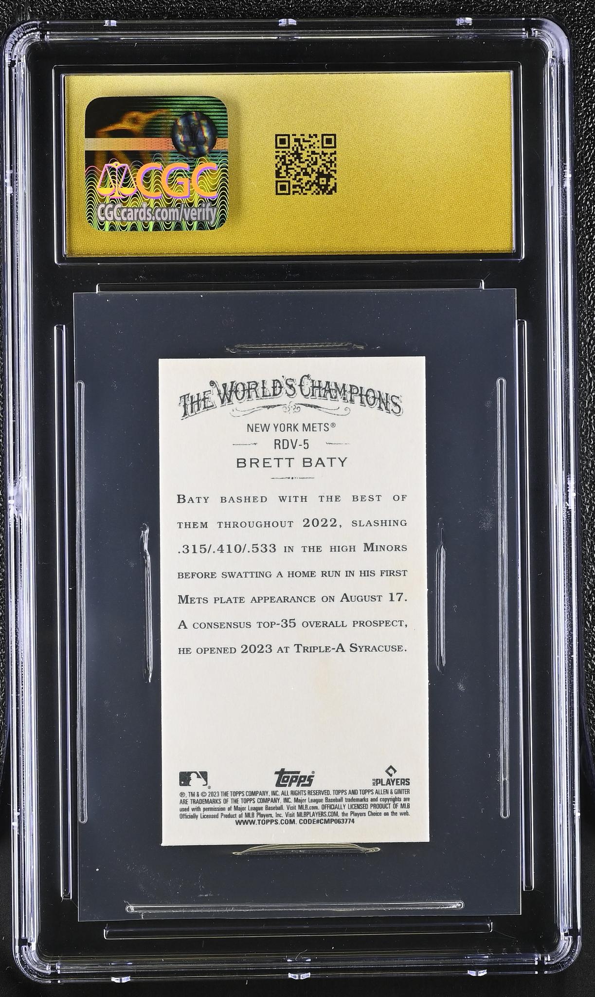 2023 Allen & Ginter #RDV-5 Brett Baty Rookies Design Variations Mini CGC 10