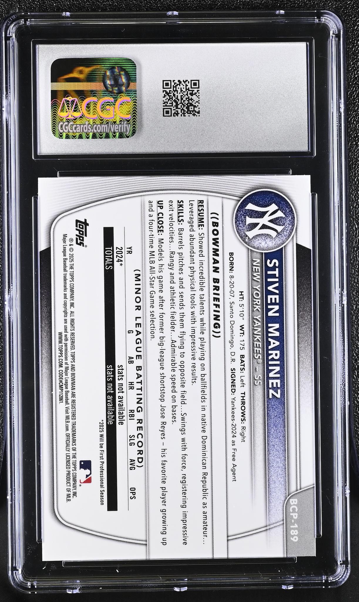 2025 Bowman Chrome #BCP-189 Stiven Marinez Prospects CGC 10