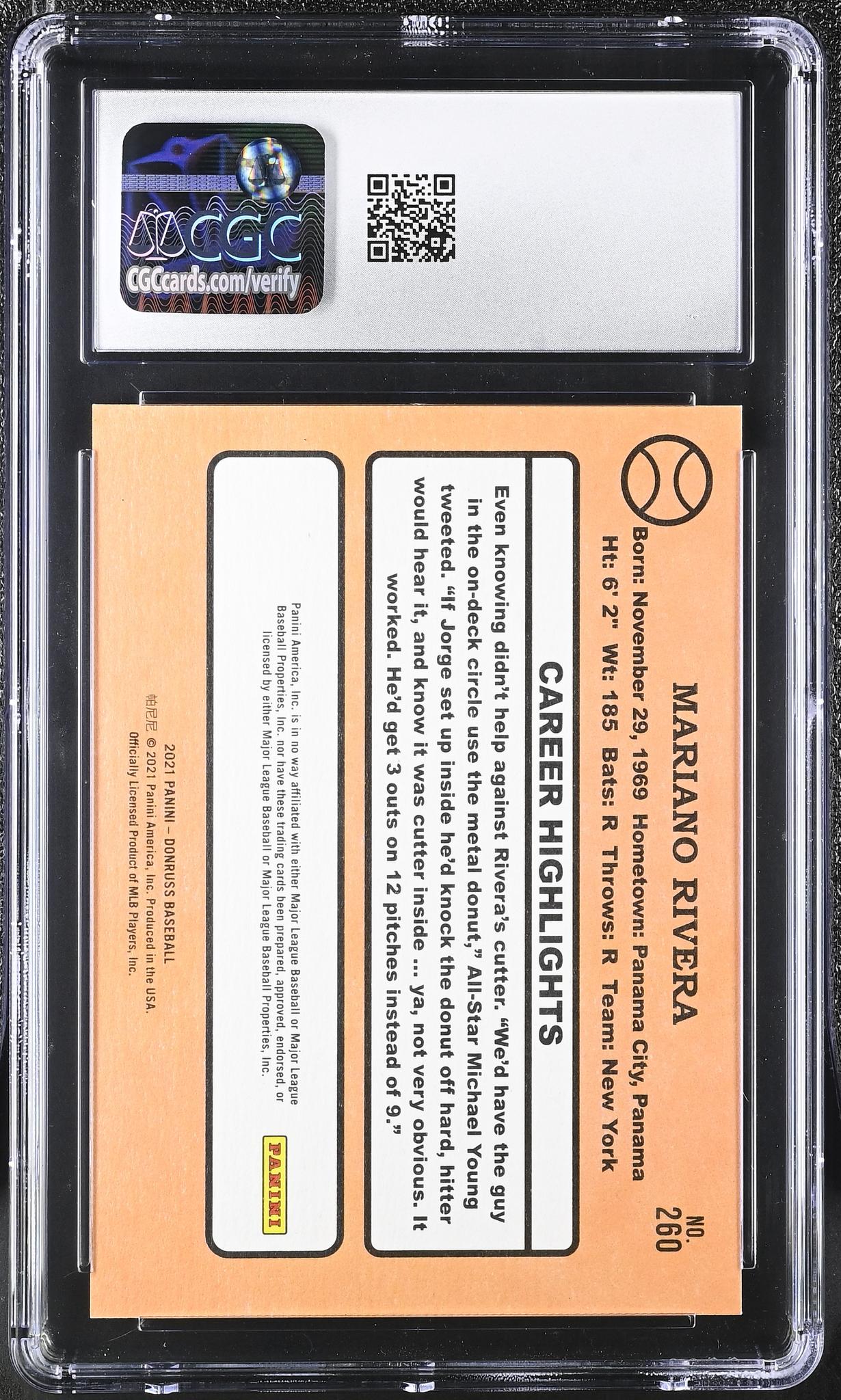 2021 Donruss #260 Mariano Rivera Presidential Collection '87 Retro /50 CGC 10
