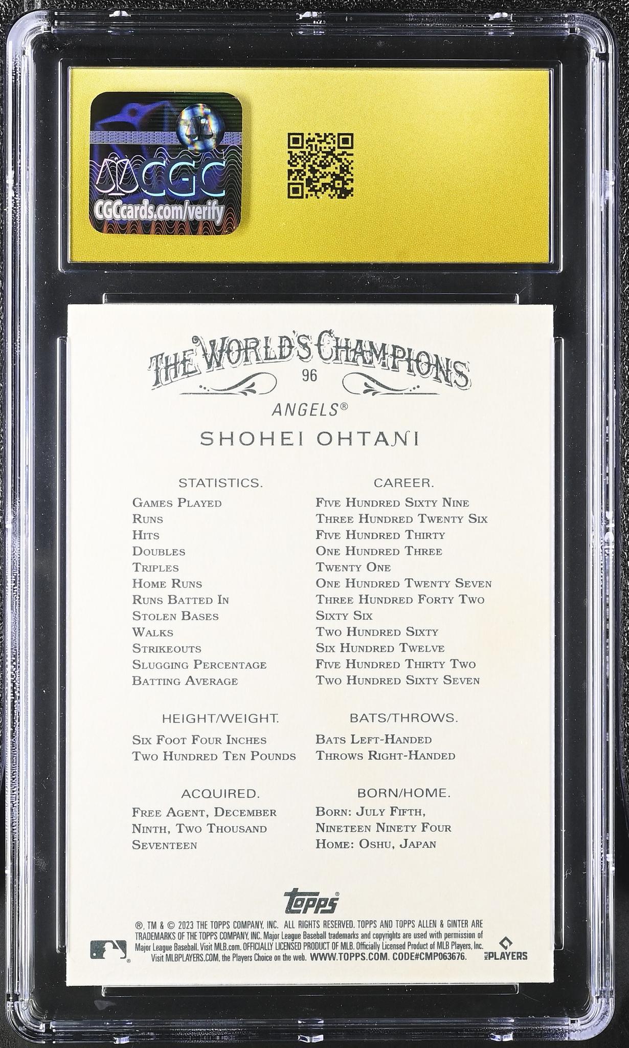 2023 Allen & Ginter #96 Shohei Ohtani The World's Champions CGC 10