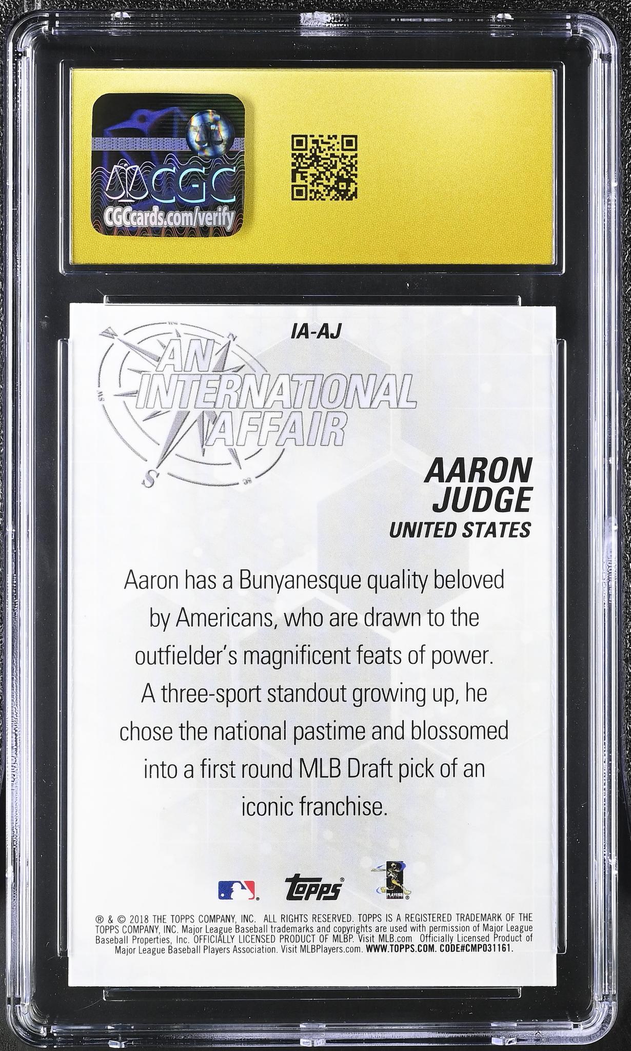 2018 Topps Chrome #IA-AJ Aaron Judge An International Affair CGC 10