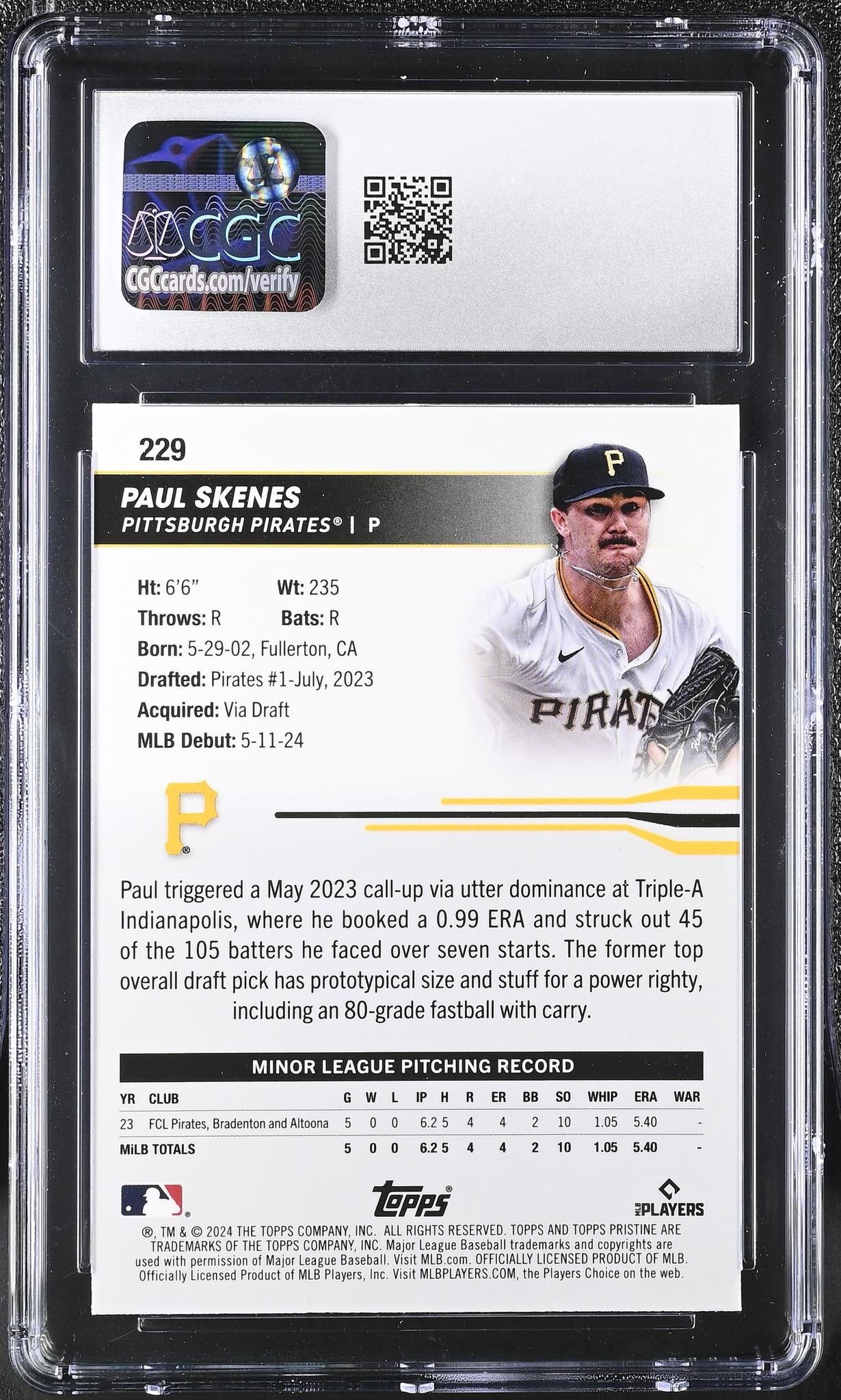 2024 Topps Pristine #229 Paul Skenes CGC 10