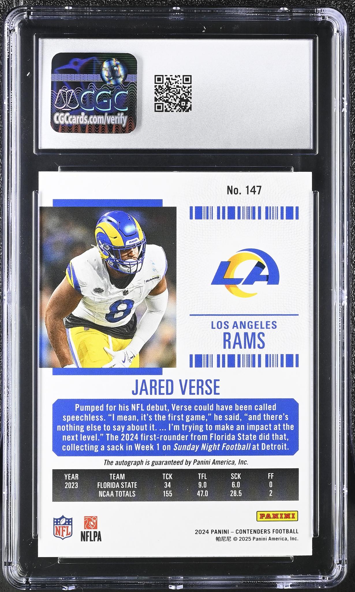 2024 Contenders #147 Jared Verse Rookie Ticket Autographs Auto CGC 10