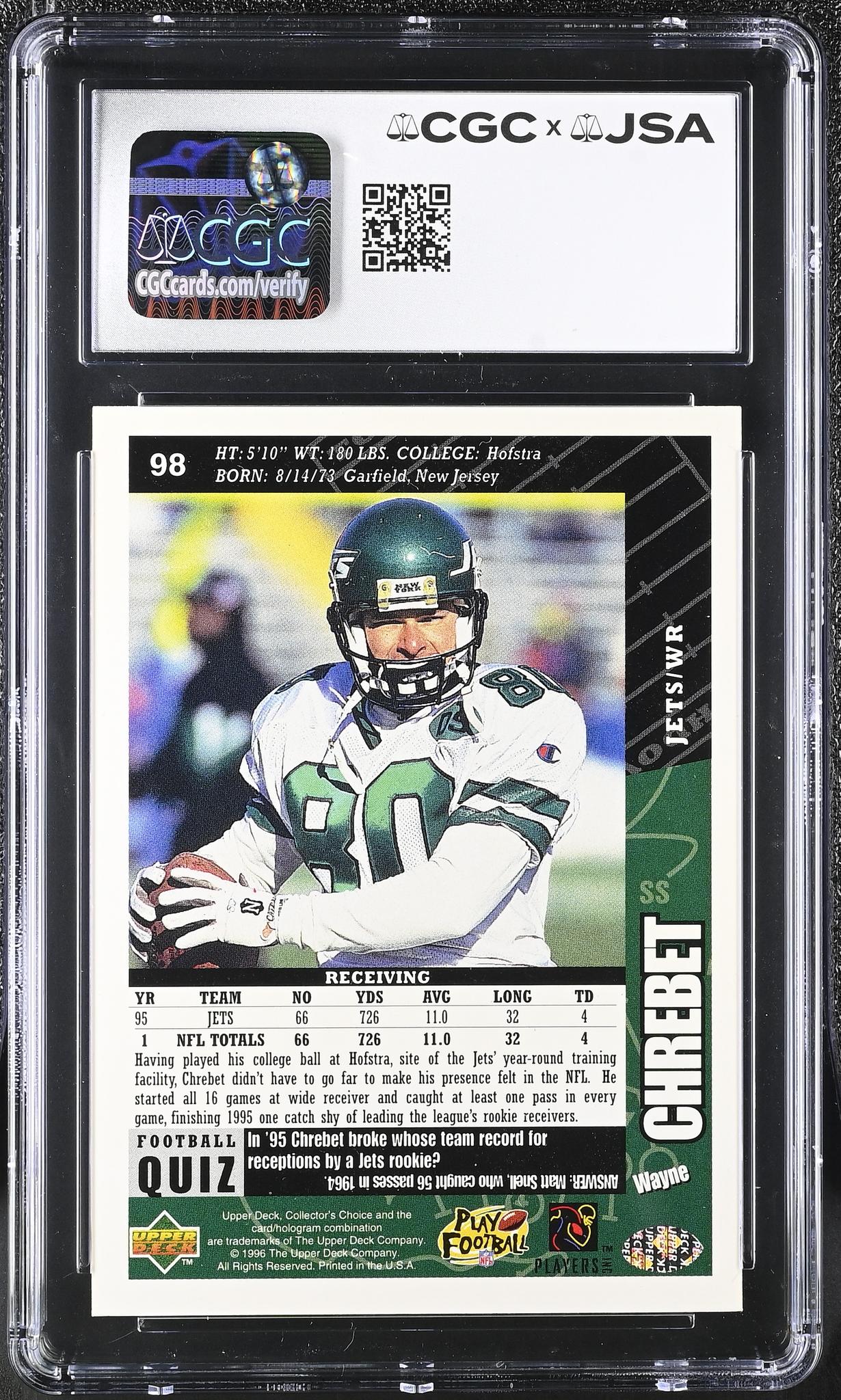 1996 Collector's Choice #98 Wayne Chrebet CGC 5