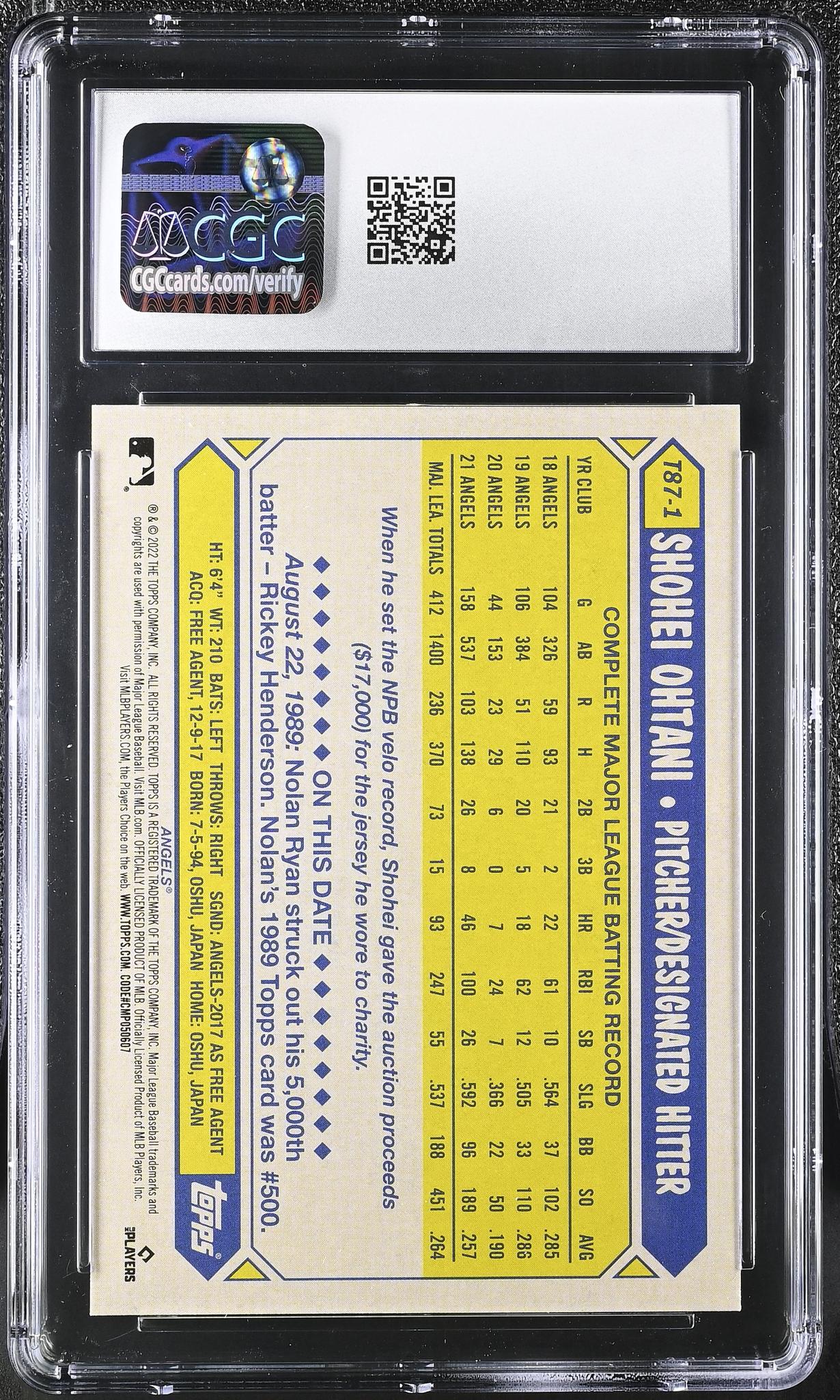2022 Topps #T87-1 Shohei Ohtani '87 Topps CGC 10