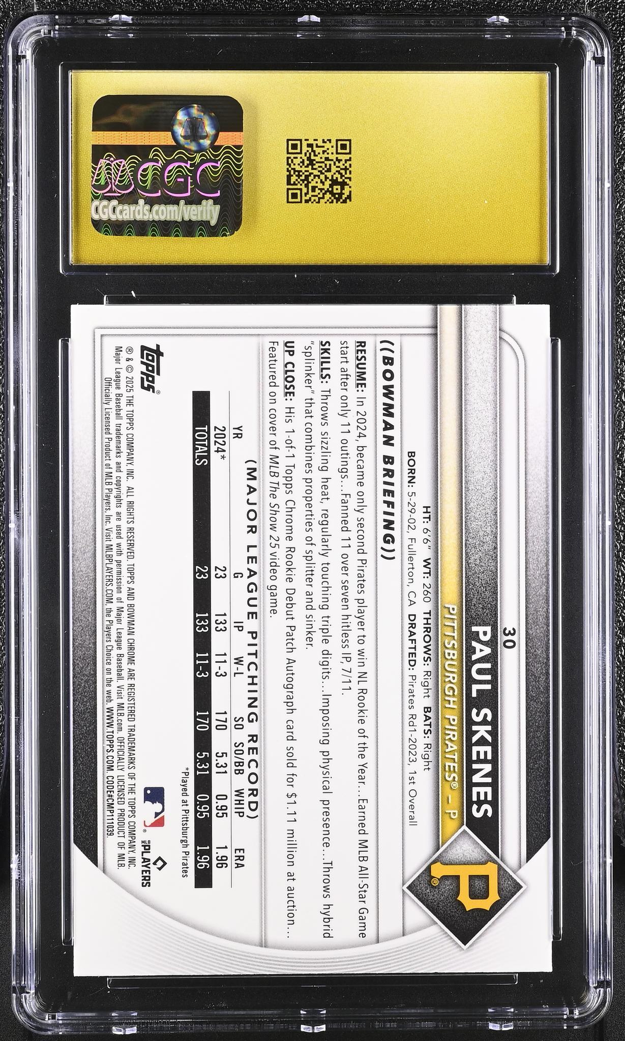 2025 Bowman Chrome #30 Paul Skenes Mega Box CGC 10