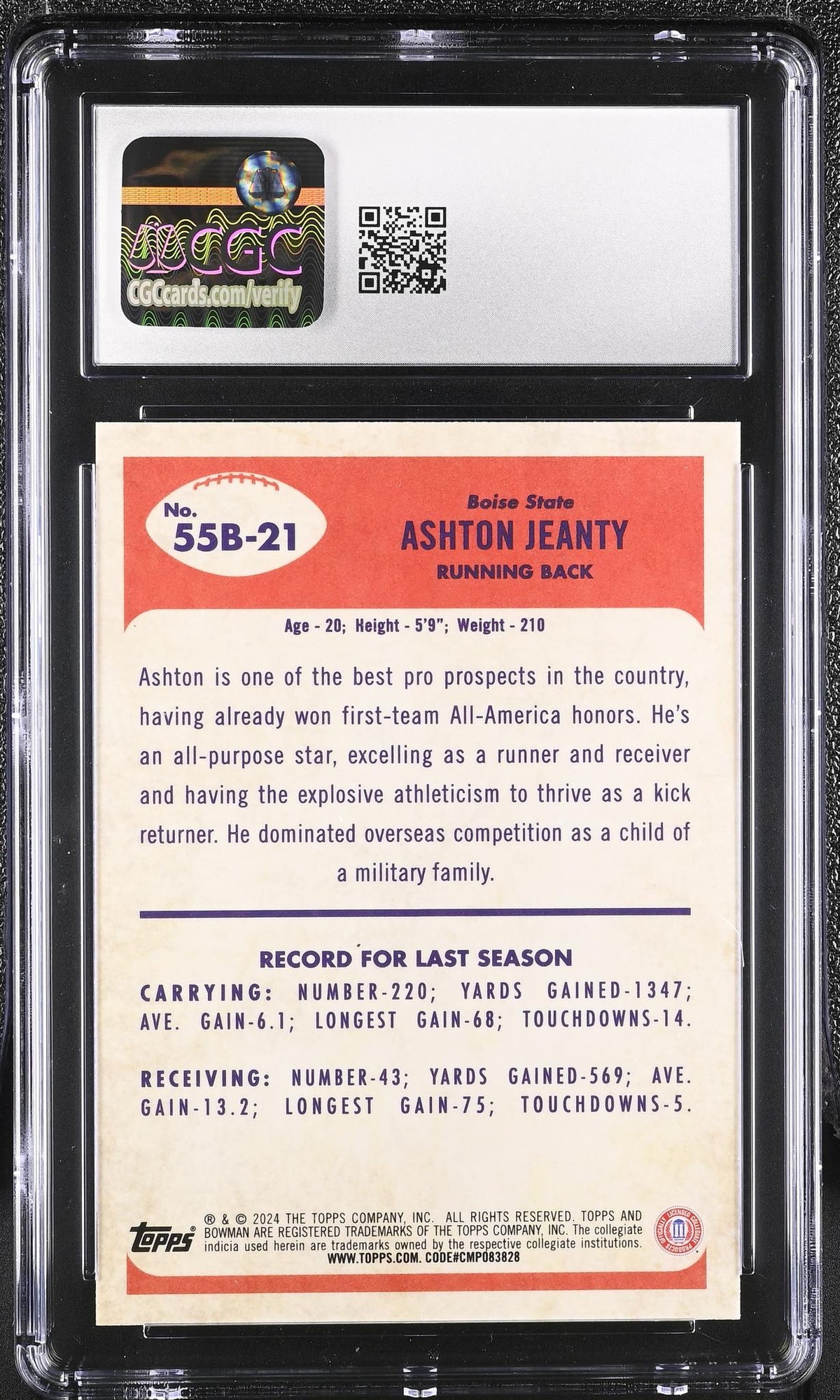 2024 Bowman Chrome #55B-21 Ashton Jeanty CGC 9