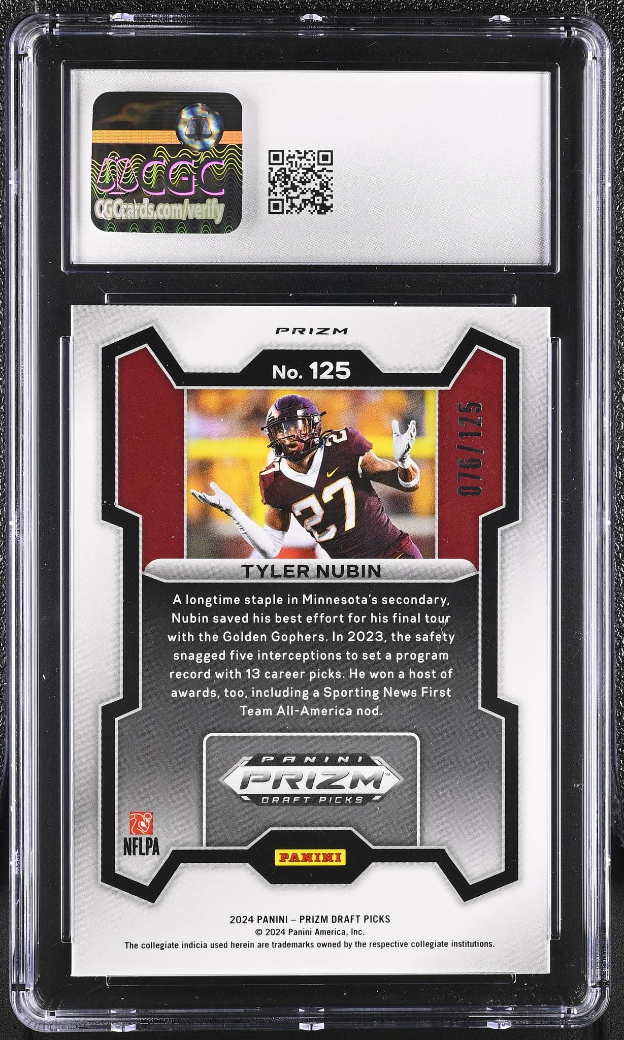 2024 Prizm #125 Tyler Nubin Draft Picks /125 CGC 10