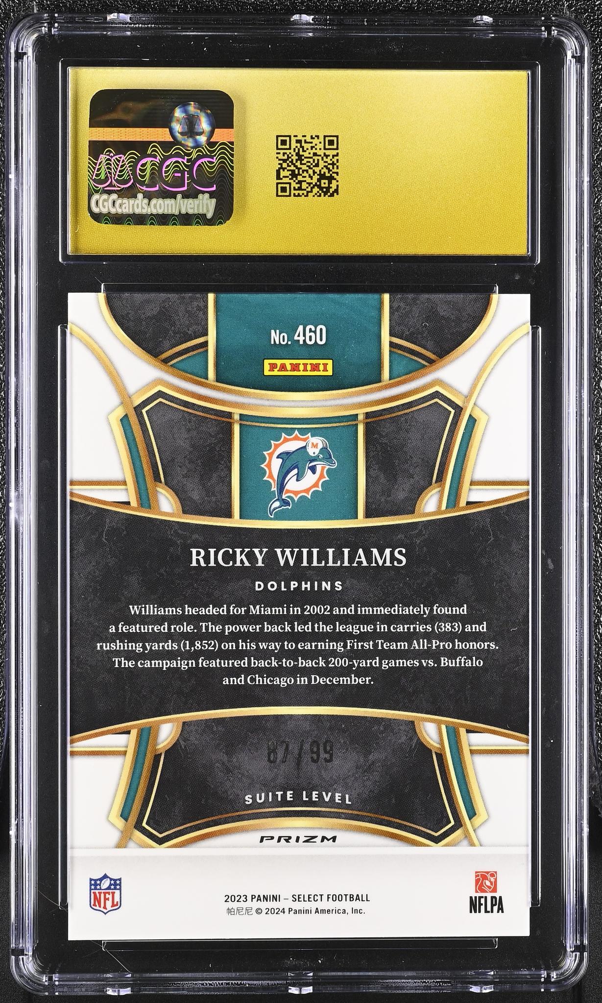 2023 Select #460 Ricky Williams Suite Level /99 CGC 10