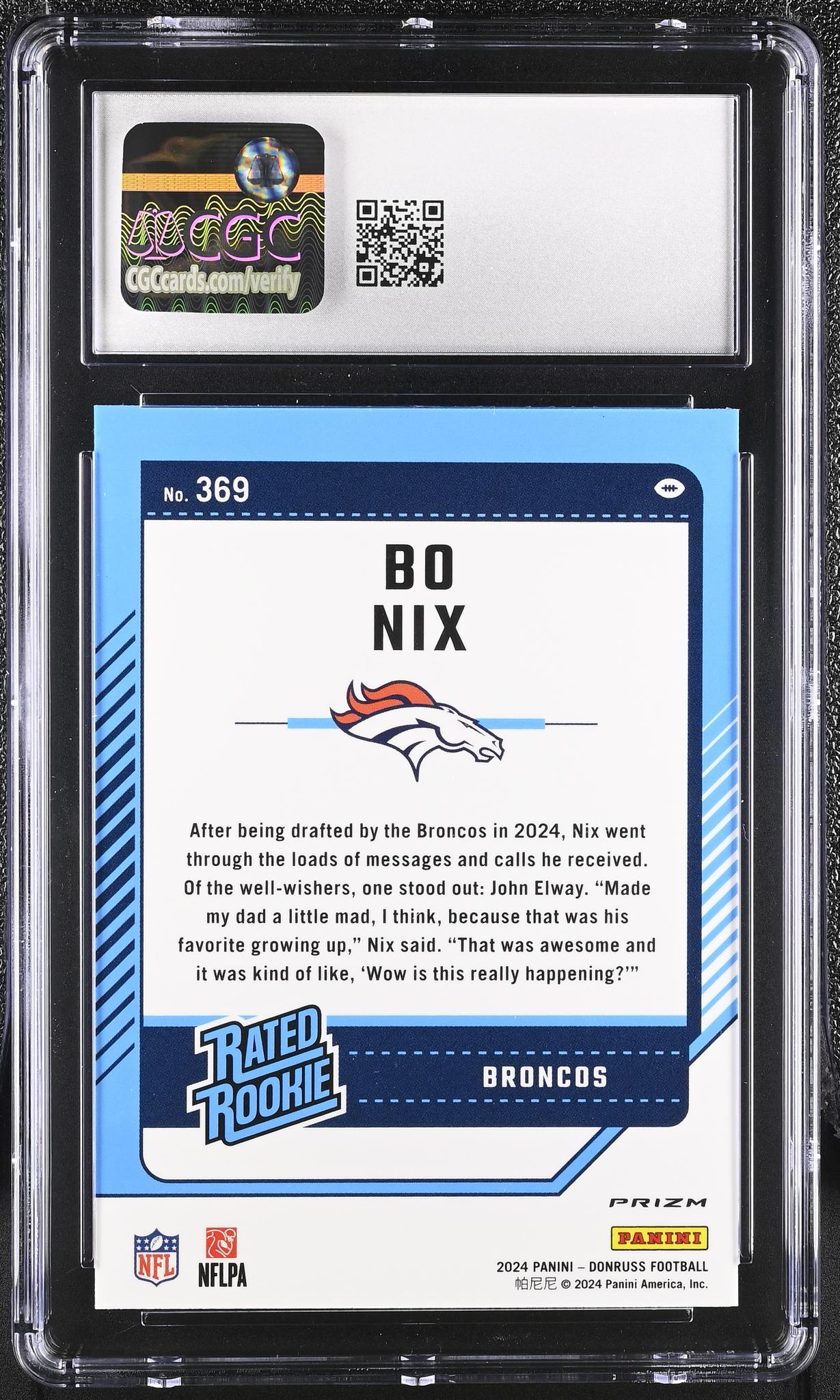2024 Donruss #369 Bo Nix Optic Preview CGC 10
