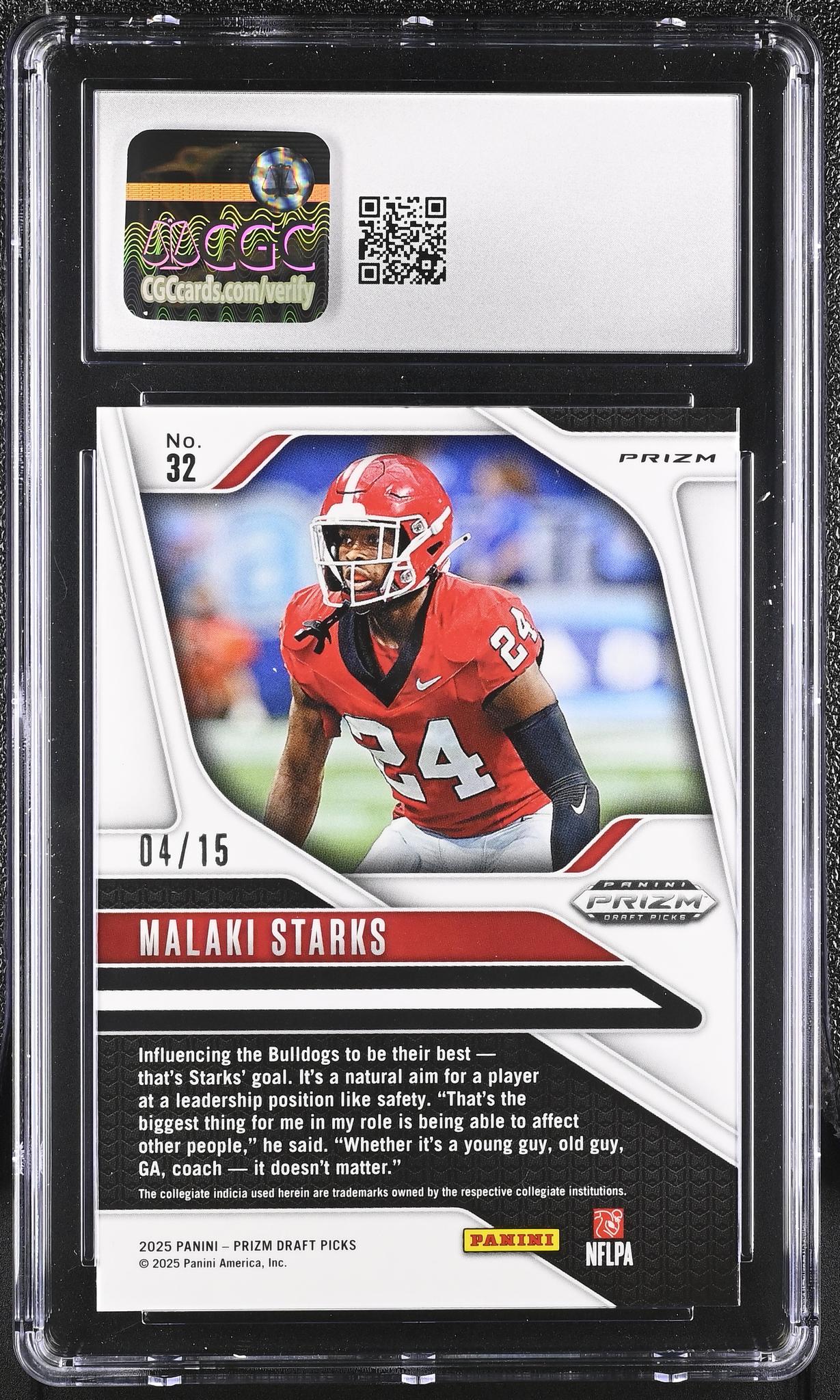2025 Prizm #32 Malaki Starks Draft Picks /15 CGC 10