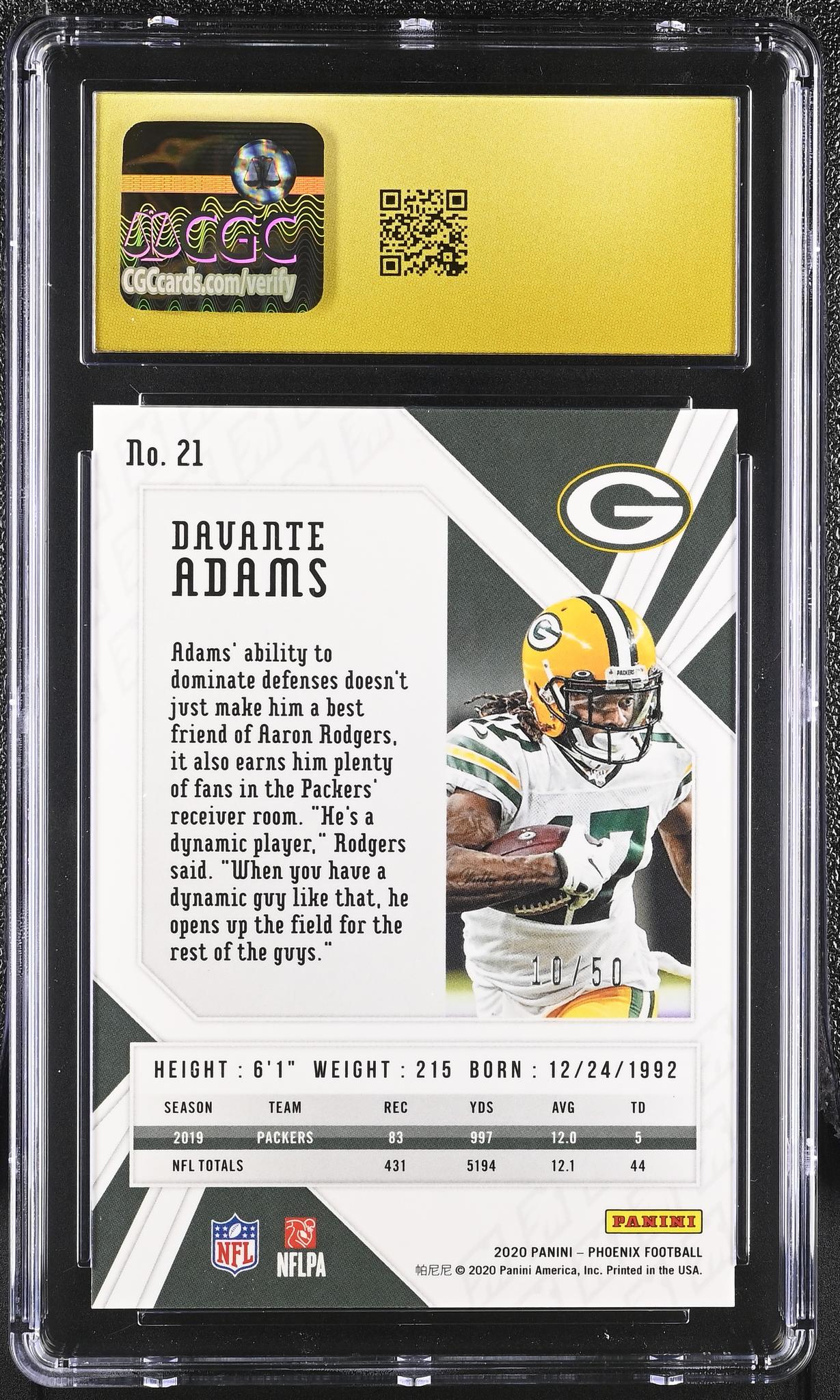 2020 Phoenix #21 Davante Adams Fire & Ice /50 CGC 10