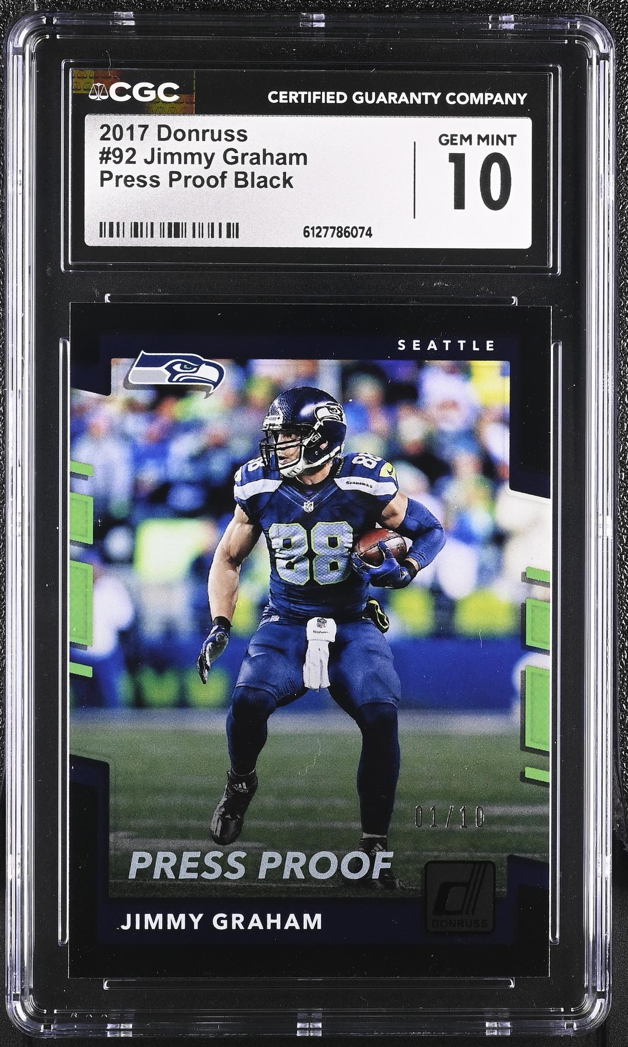 2017 Donruss #92 Jimmy Graham Press Proof Black /10 CGC 10