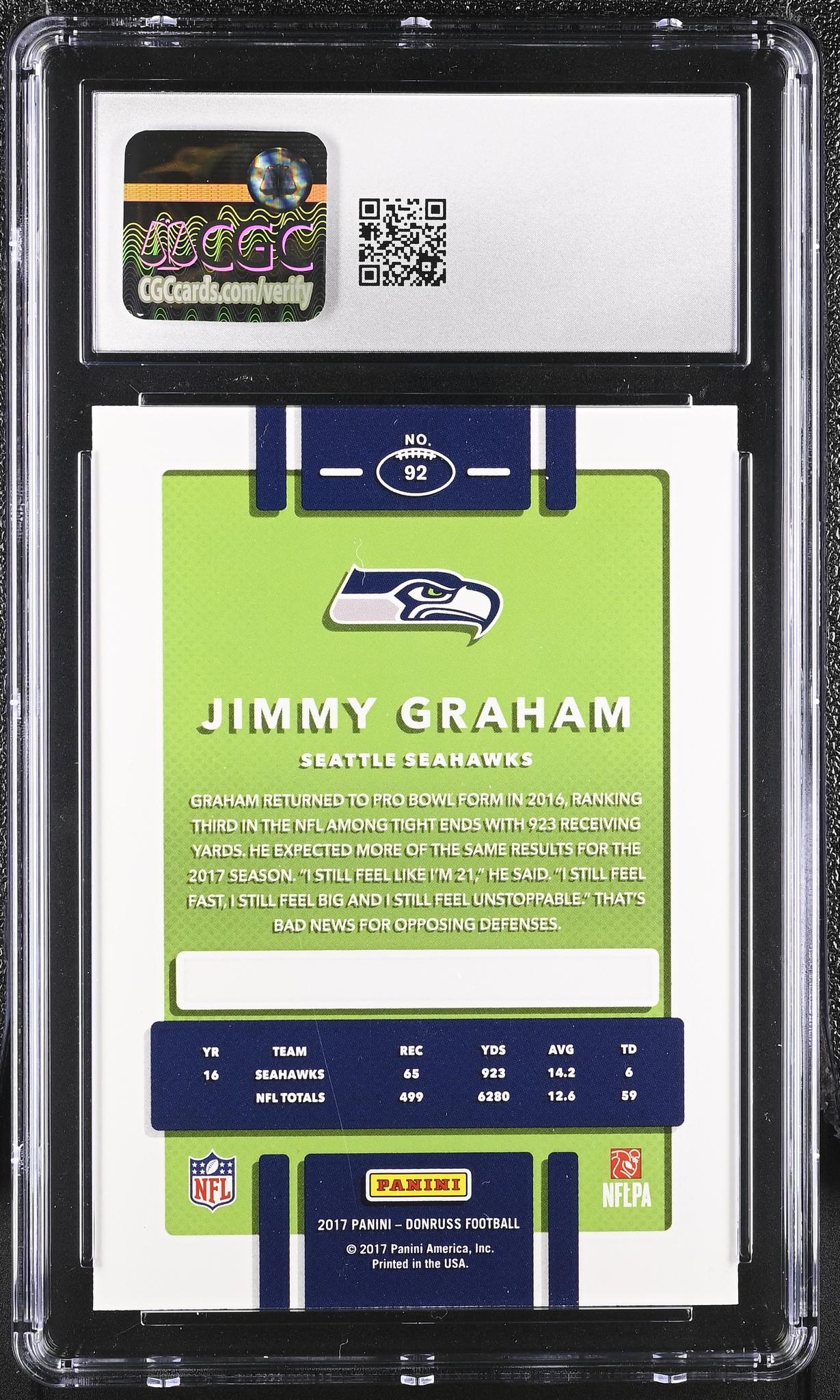 2017 Donruss #92 Jimmy Graham Press Proof Black /10 CGC 10