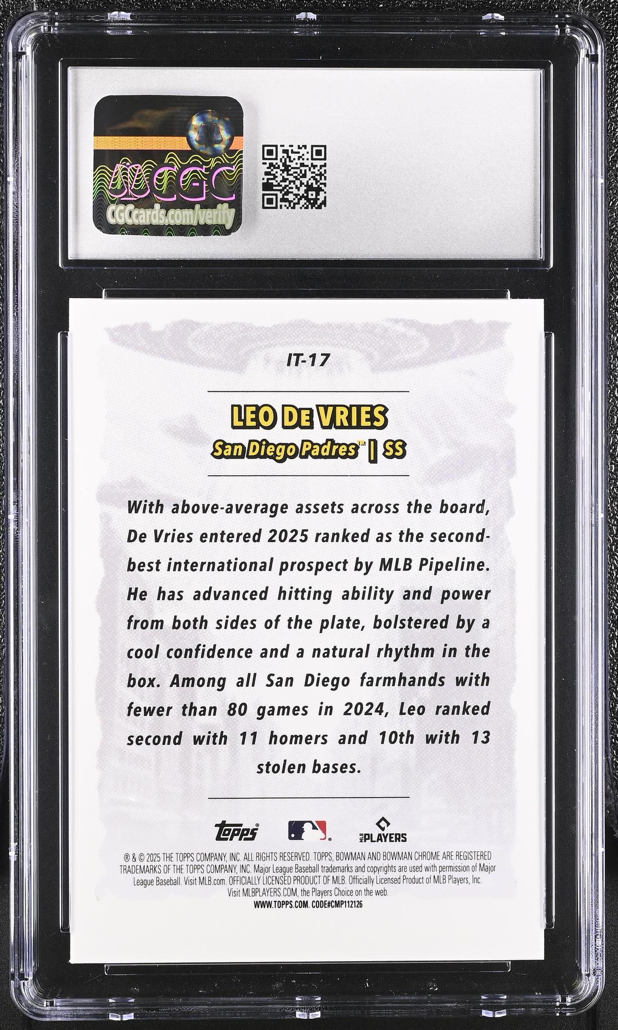 2025 Bowman Chrome #IT-17 Leo De Vries It Came to the League CGC 10