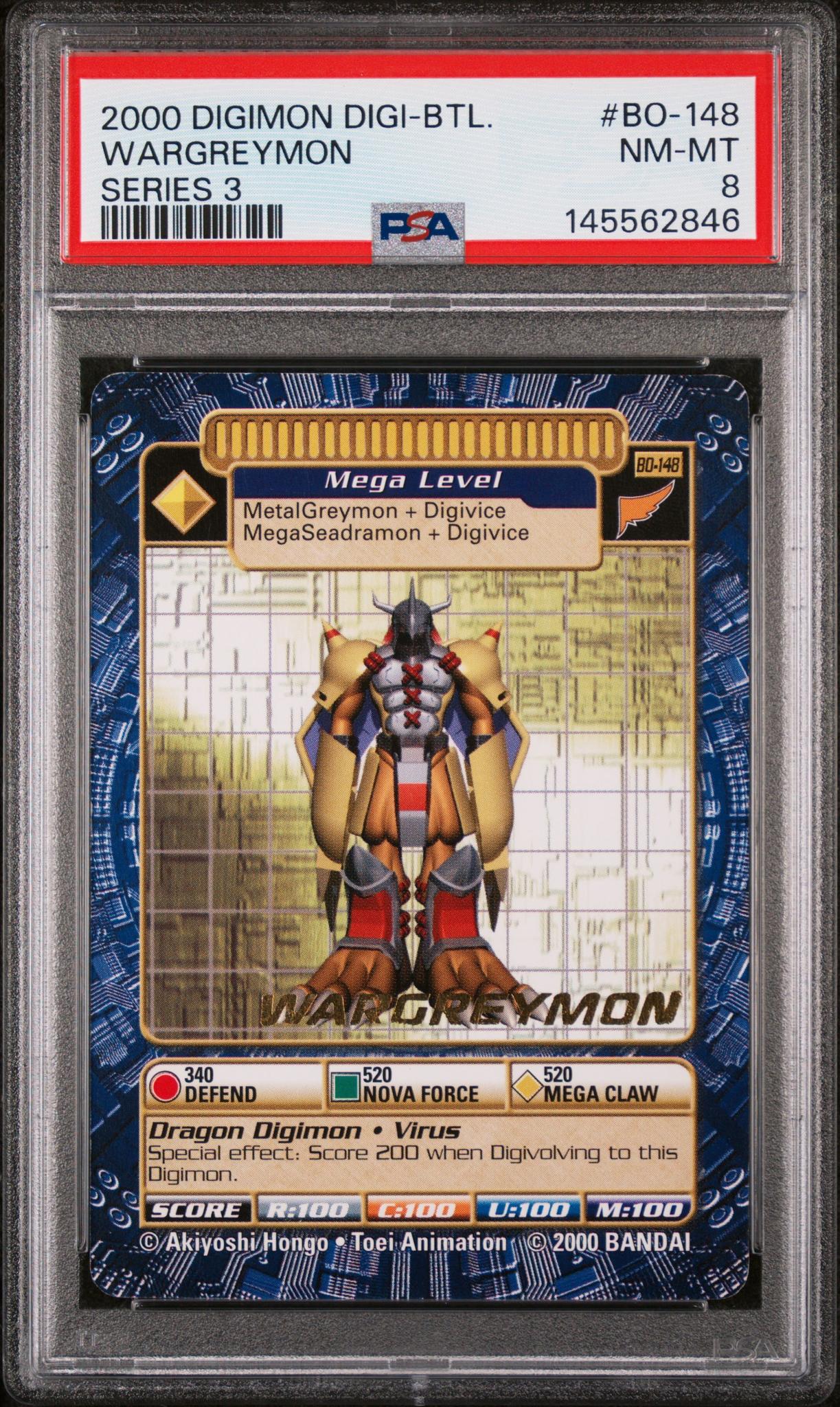 2000 Digimon Digi-Battle Series 3 Wargreymon G #Bo148 PSA 8