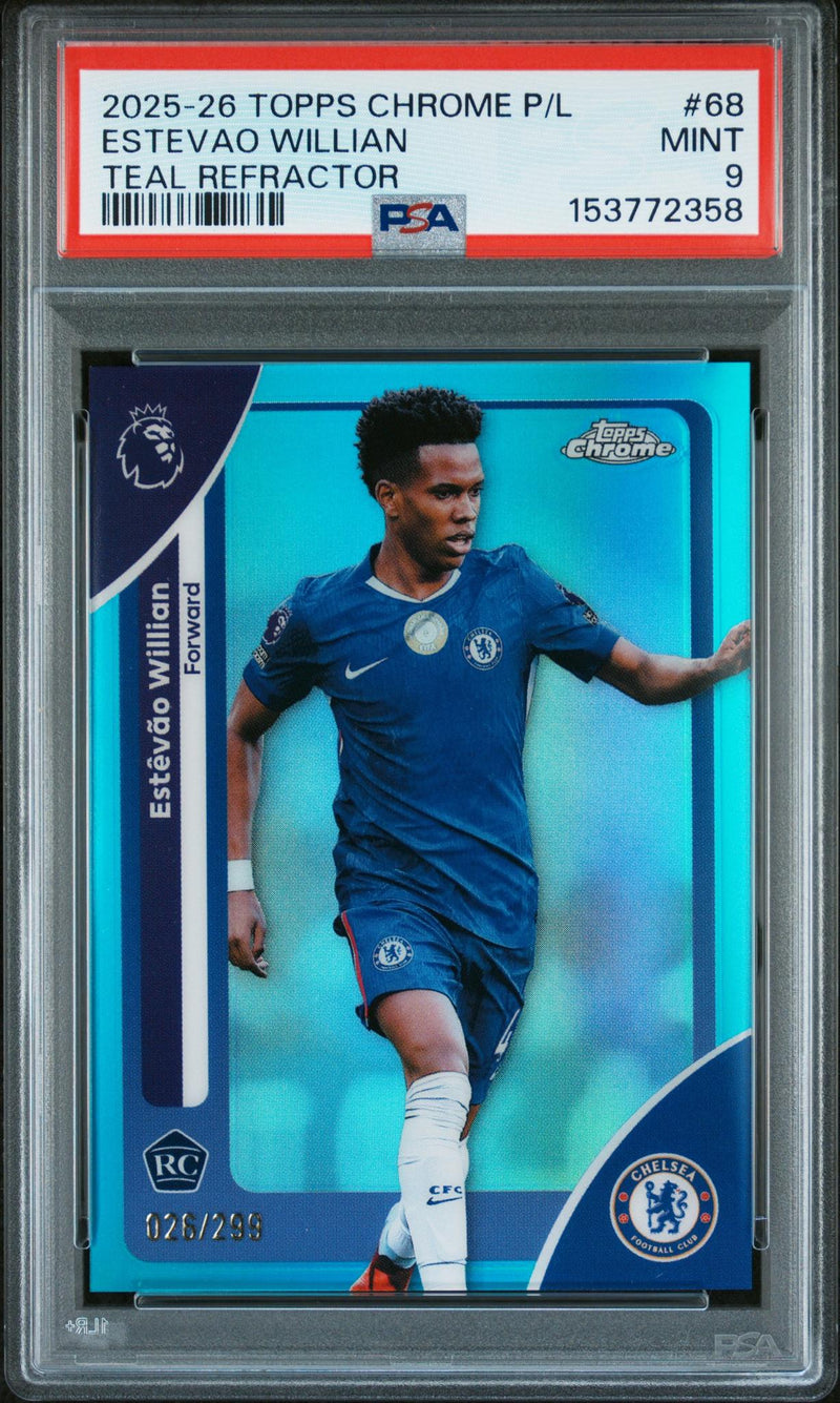 2025 Topps Chrome English Premier League Teal Refractors Estevao Willian #68 /299 PSA 9