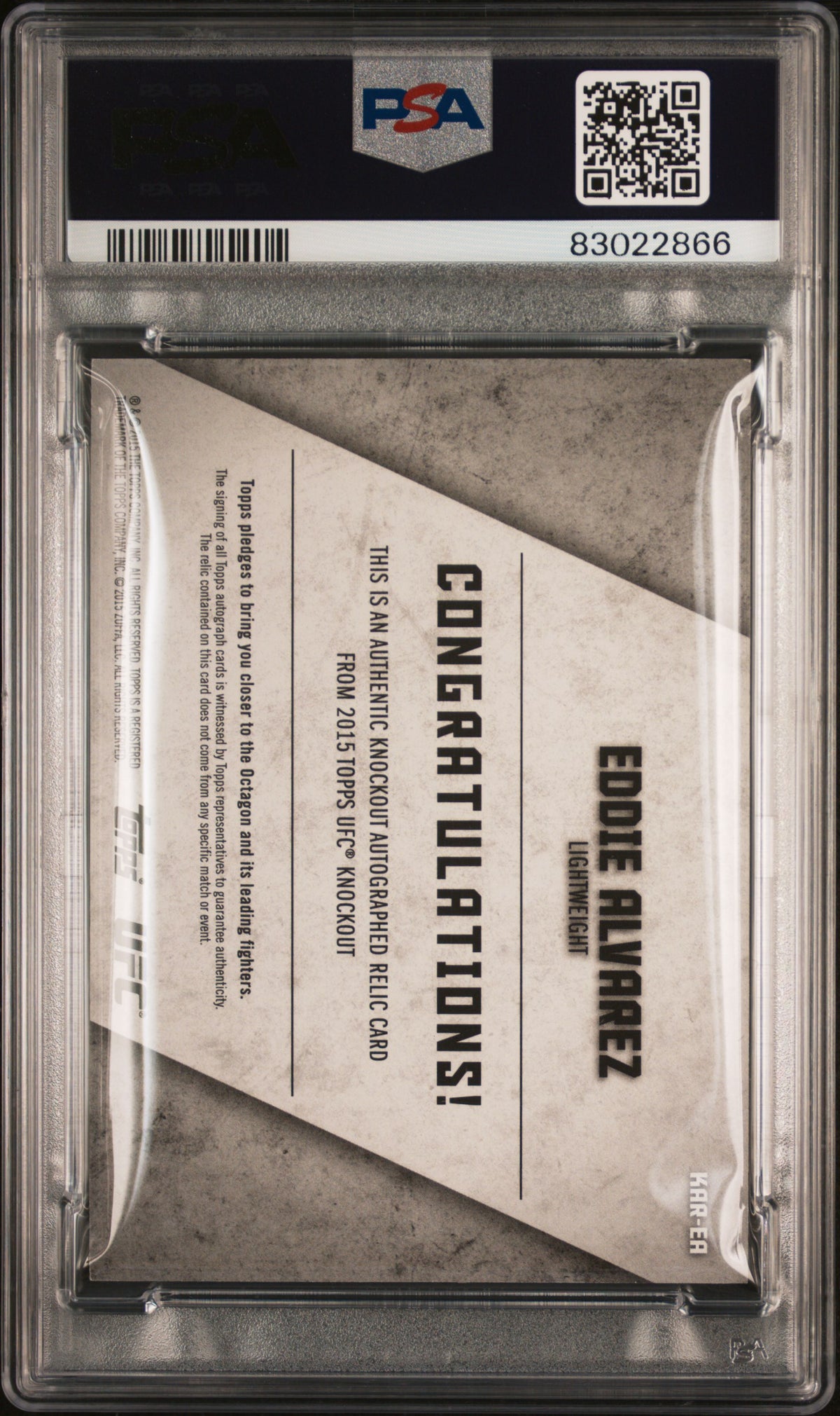 2015 Topps UFC Knockout Eddie Alvarez #EA Autograph Relic /225 PSA 7