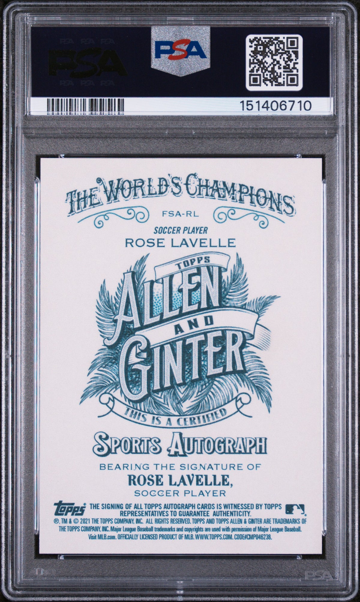 2021 Topps Allen and Ginter Autograph Rose Lavelle #FSARL PSA 10