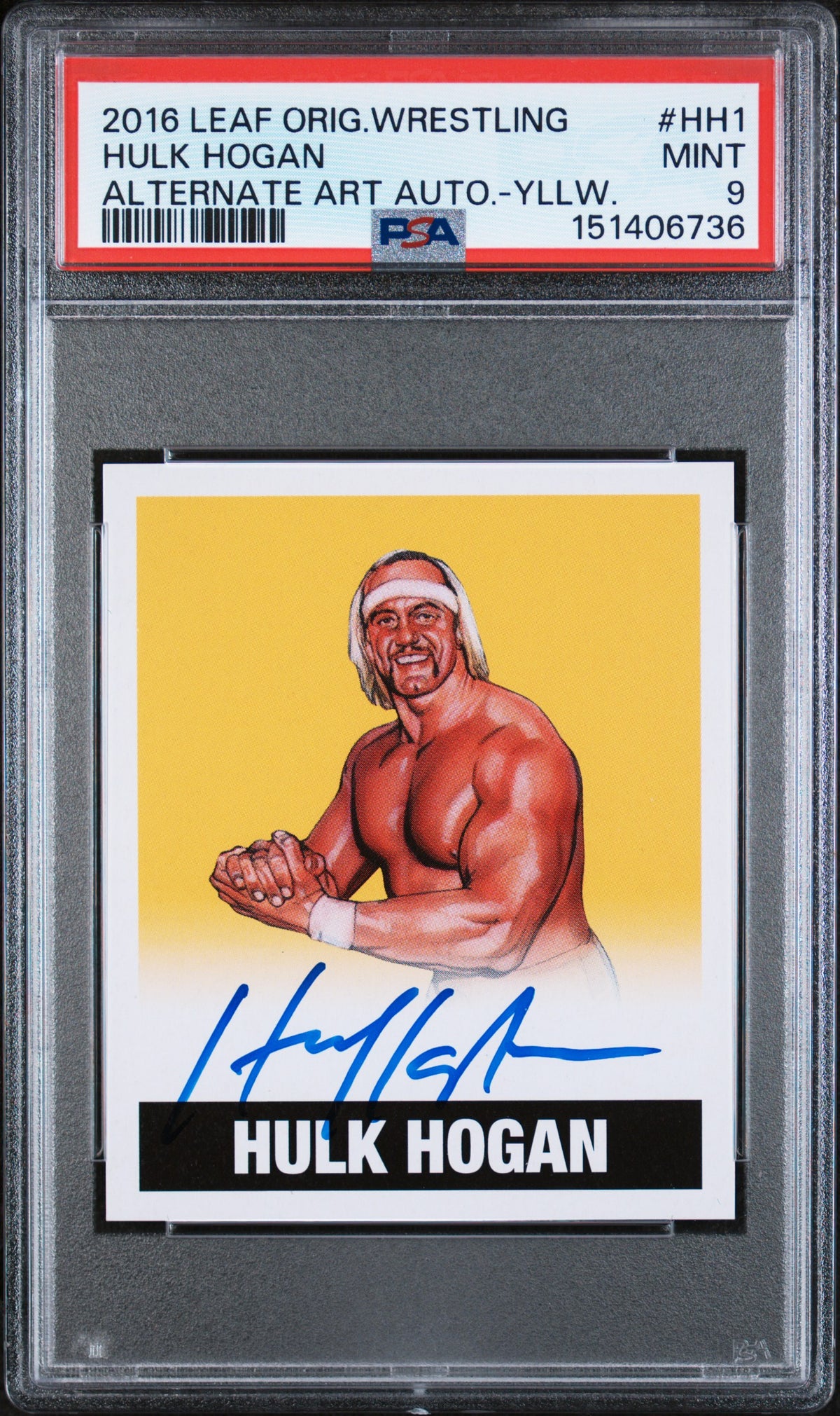 2016 Leaf Originals Wrestling Hulk Hogan #HH1 Alternate Art Auto-Yllw. /25 PSA 9