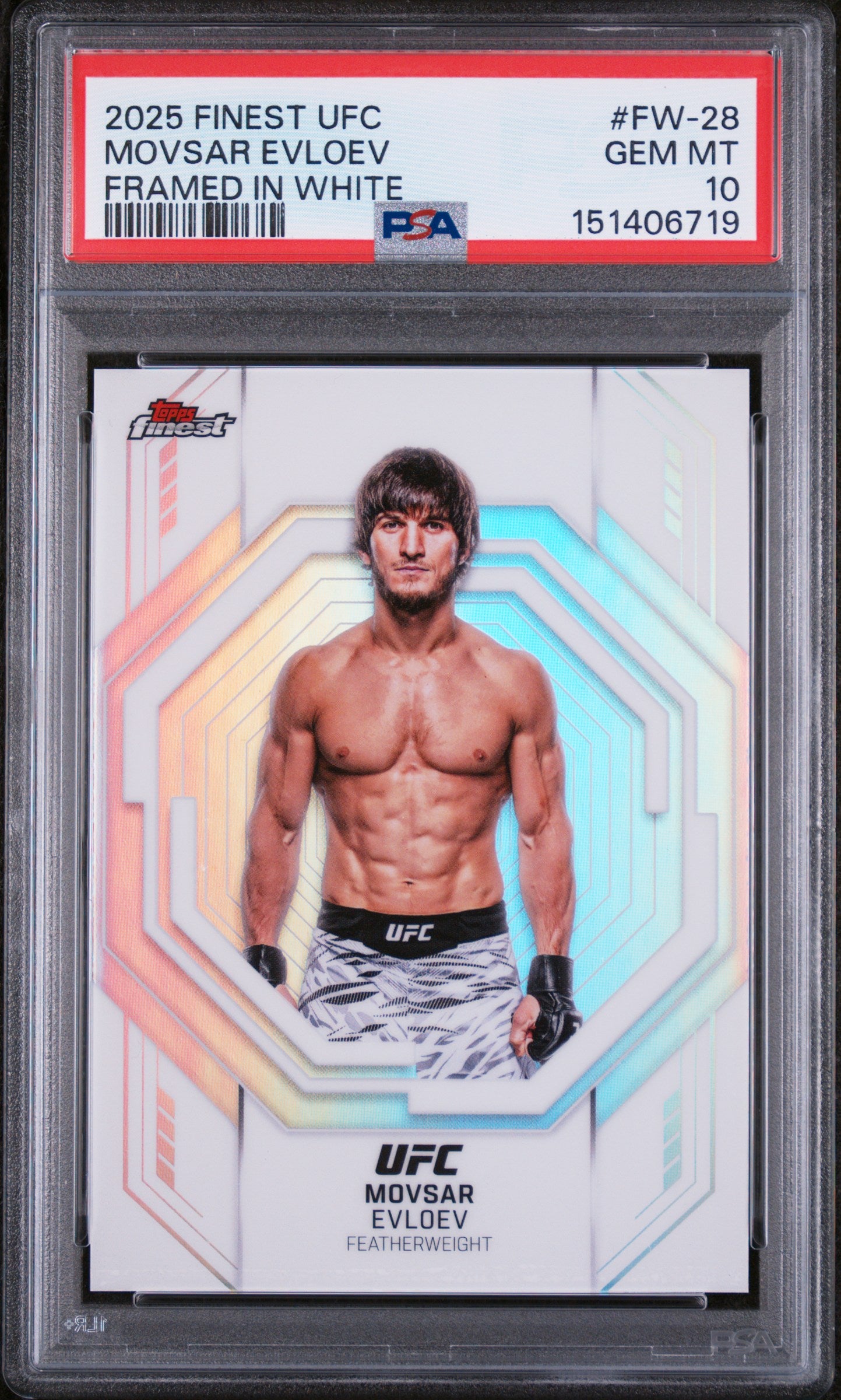 2025 Topps Finest UFC Framed In White Movsar Evloev #FW-28 PSA 10