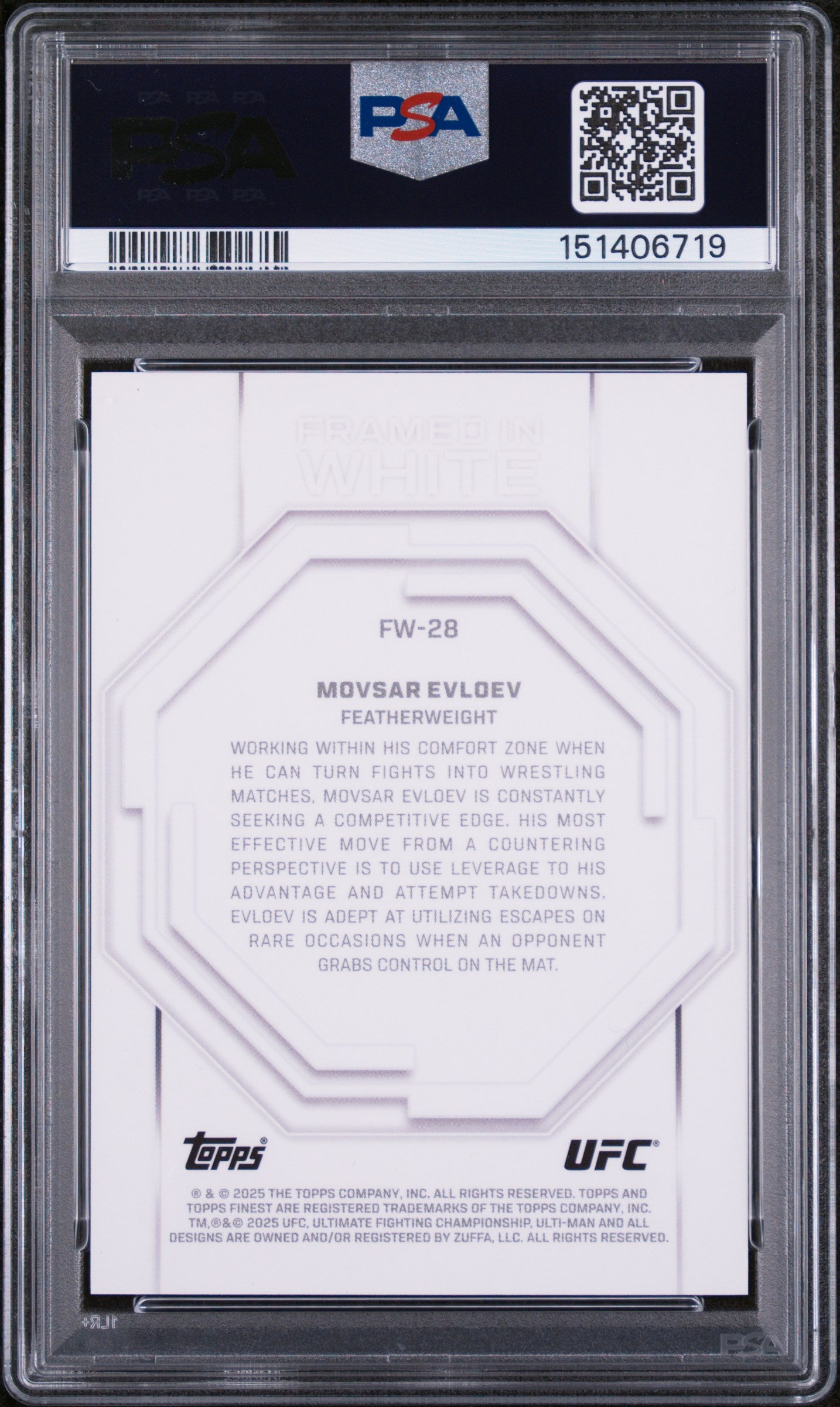 2025 Topps Finest UFC Framed In White Movsar Evloev #FW-28 PSA 10