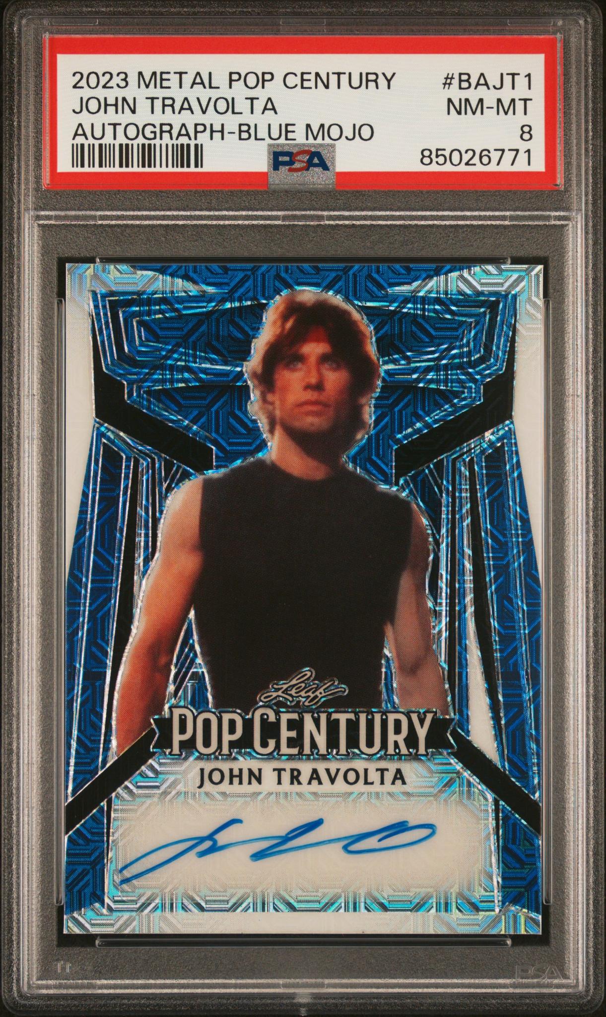 2023 Leaf Metal Pop Century Autograph Blue Mojo John Travolta #BAJT1 /12 PSA 8