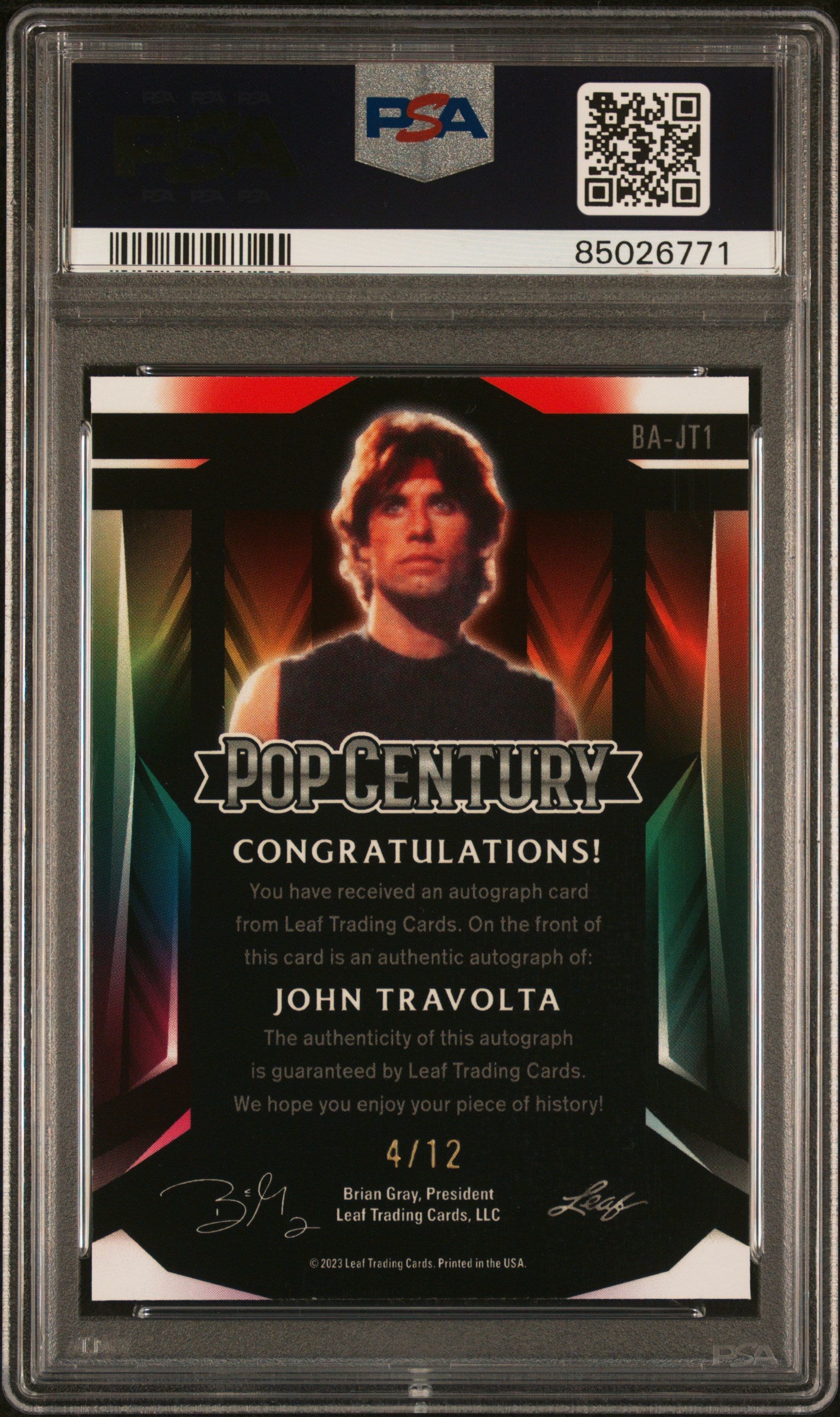 2023 Leaf Metal Pop Century Autograph Blue Mojo John Travolta #BAJT1 /12 PSA 8