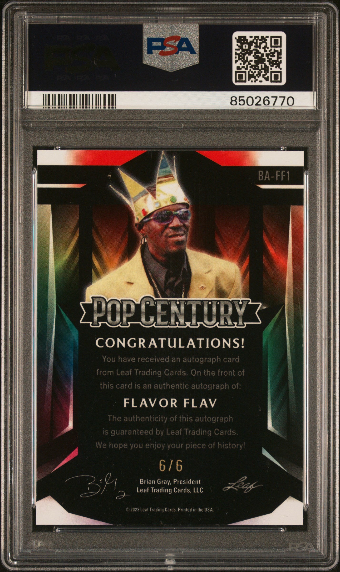 2023 Leaf Metal Pop Century Autograph Pink Mojo Flavor Flav #BAFF1 6/6 PSA 9