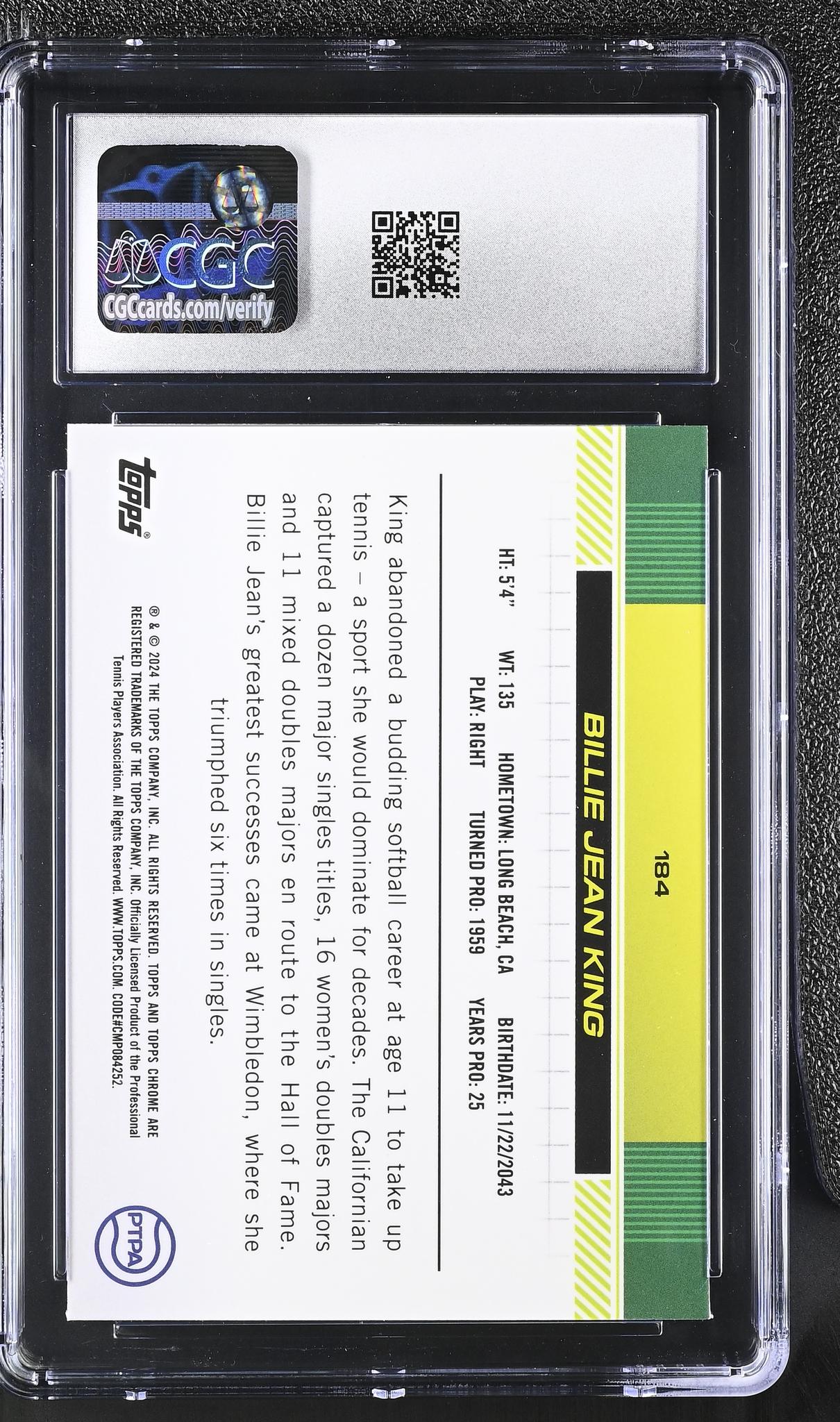 2024 Topps Chrome #184 Billie Jean King Lime Green Refractor /299 CGC 10