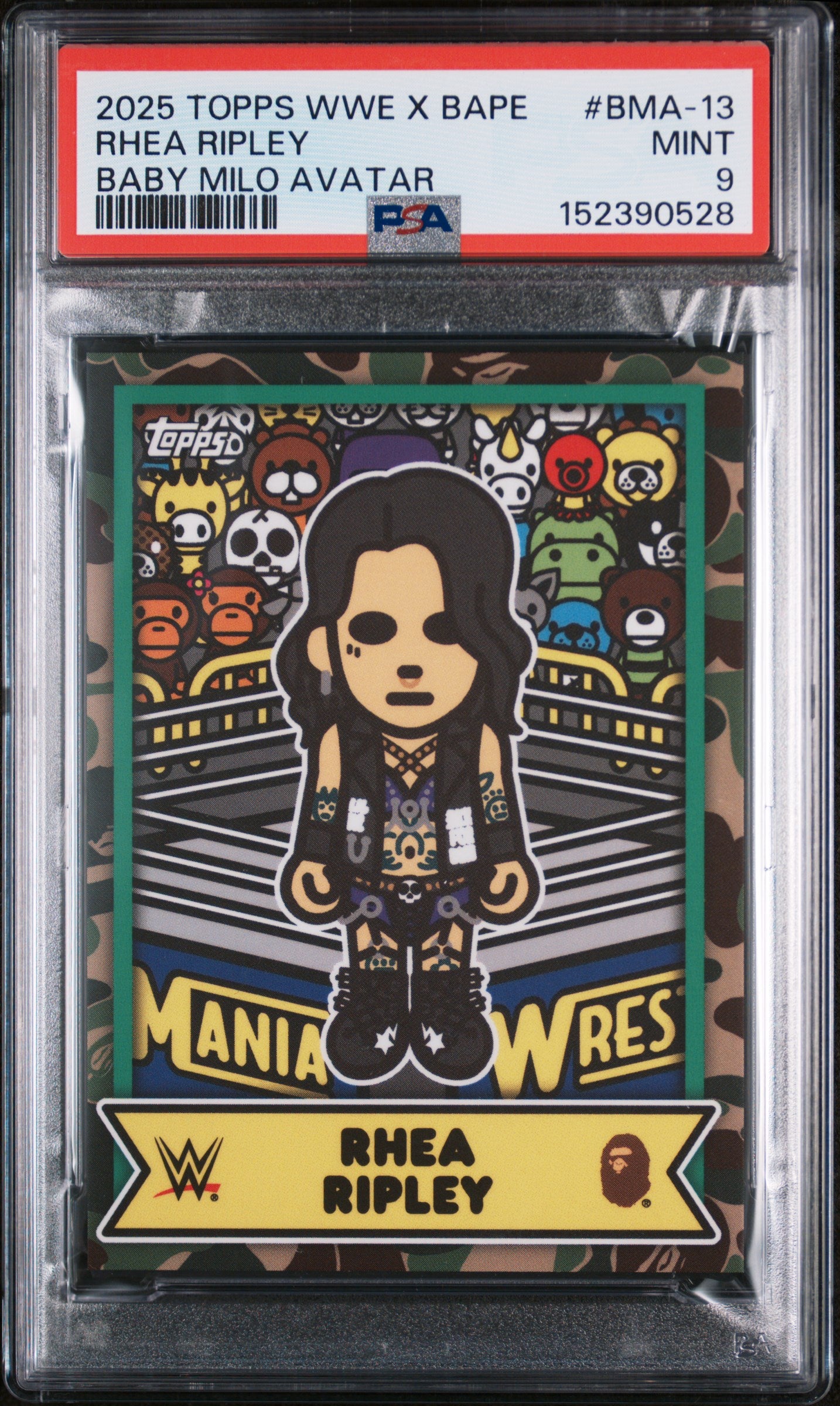 2025 Topps WWE X Bape Baby Milo Avatar Rhea Ripley #BMA-13 PSA 9