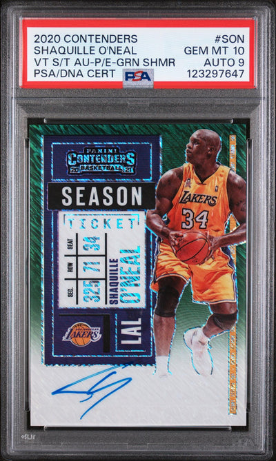 2020 Panini Contenders Veteran Season Ticket Autographs Premium Edition-Green Shimmer Shaquille O'Neal #SON PSA 10