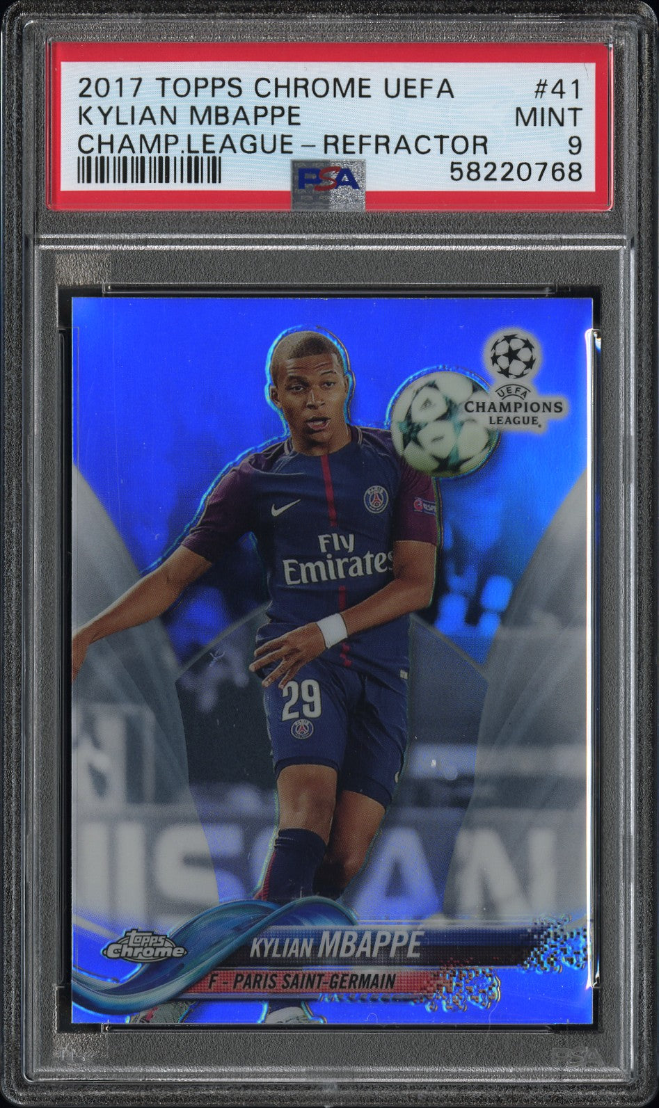 2017 Topps Chrome UEFA Champions League Refractor Kylian Mbappe #41 PSA 9
