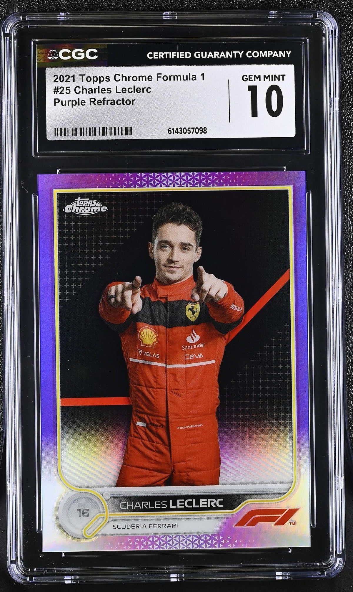 2021 Topps Chrome #25 Charles Leclerc Purple Refractor /399 CGC 10