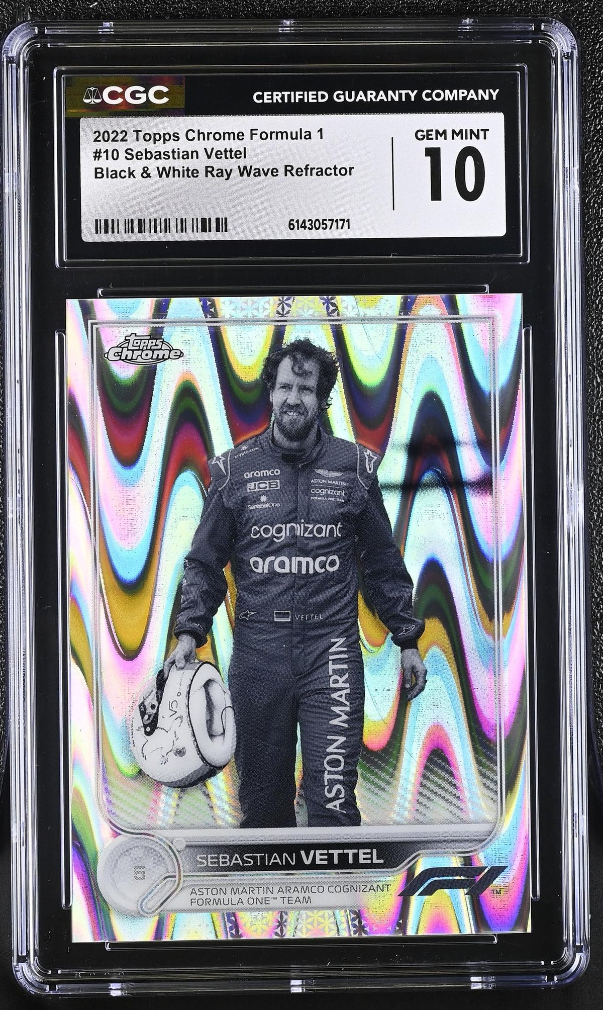 2022 Topps Chrome #10 Sebastian Vettel Black & White Ray Wave Refractor CGC 10