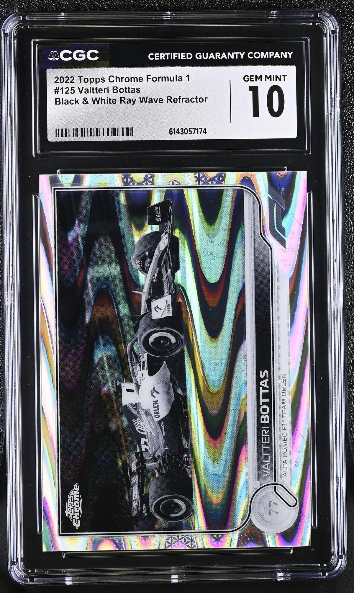 2022 Topps Chrome #125 Valtteri Bottas Black & White Ray Wave Refractor CGC 10