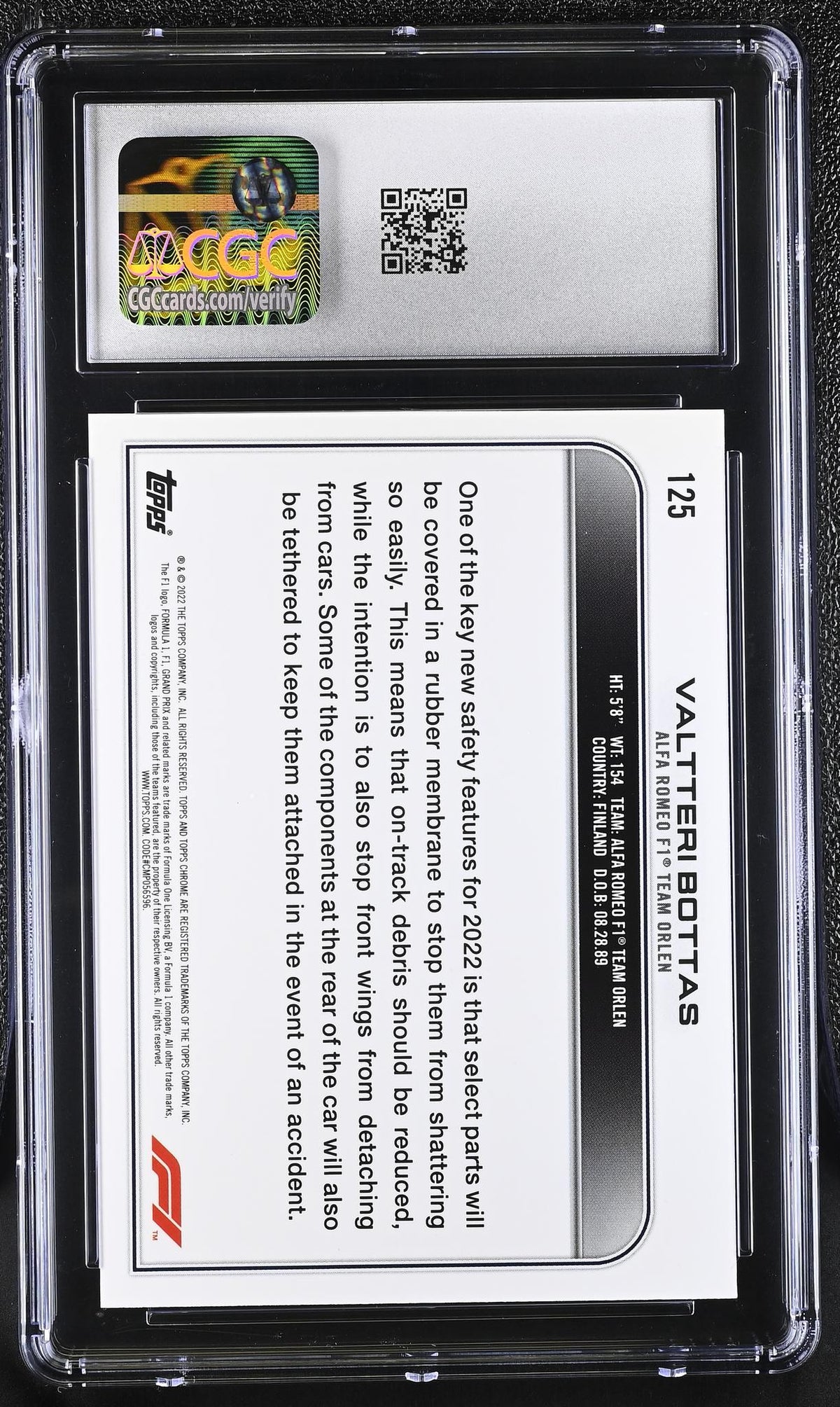 2022 Topps Chrome #125 Valtteri Bottas Black & White Ray Wave Refractor CGC 10