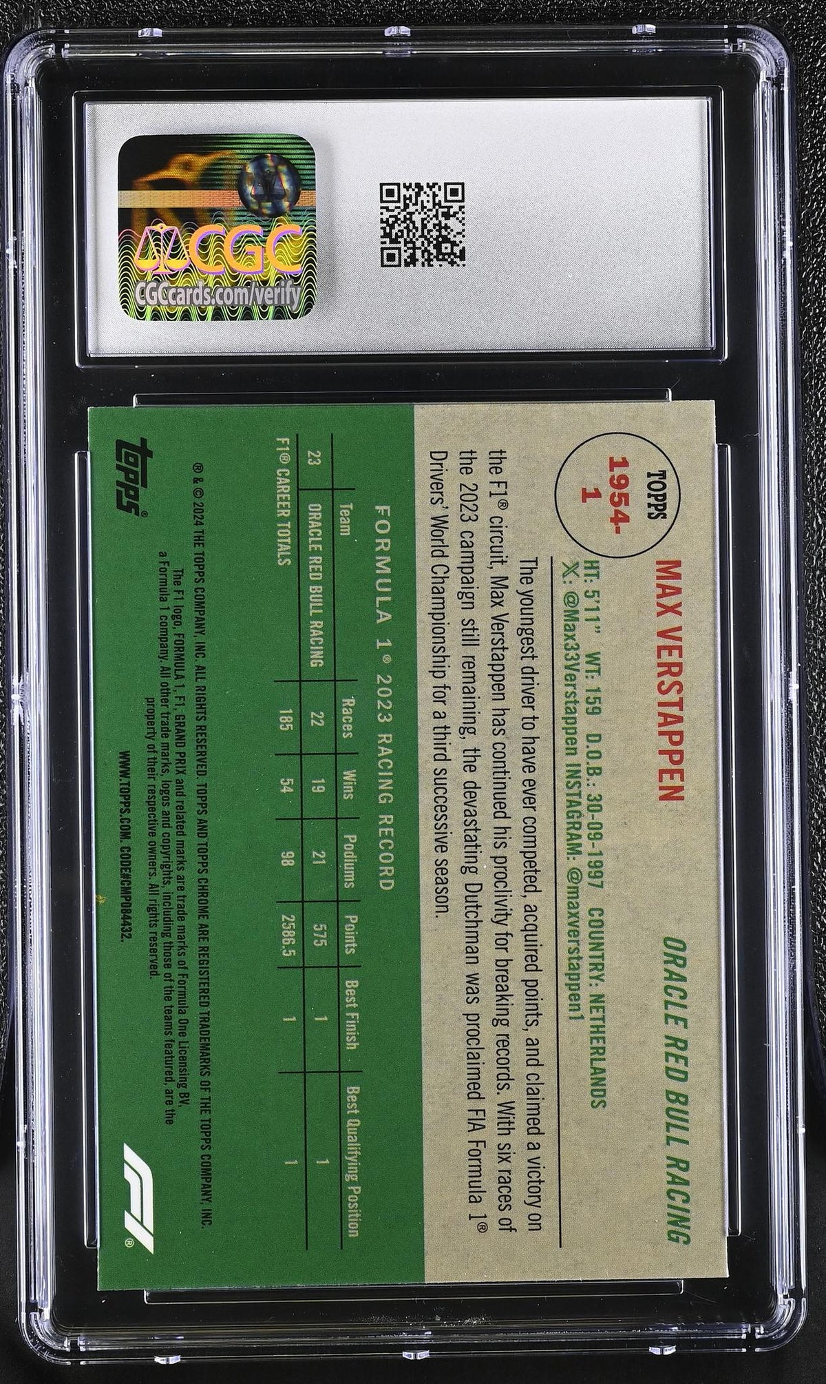 2024 Topps Chrome #1954-1 Max Verstappen '54 Topps CGC 9.5