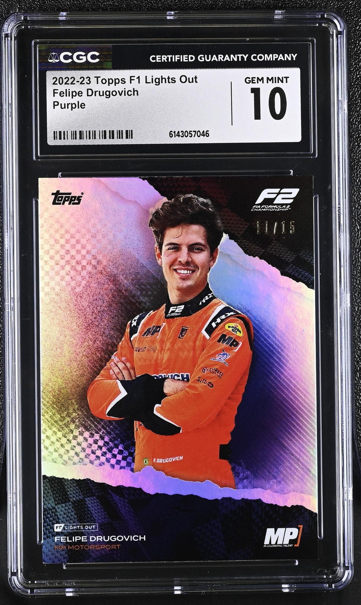 2022 Topps F1 Lights Out Felipe Drugovich Lights Out /15 CGC 10