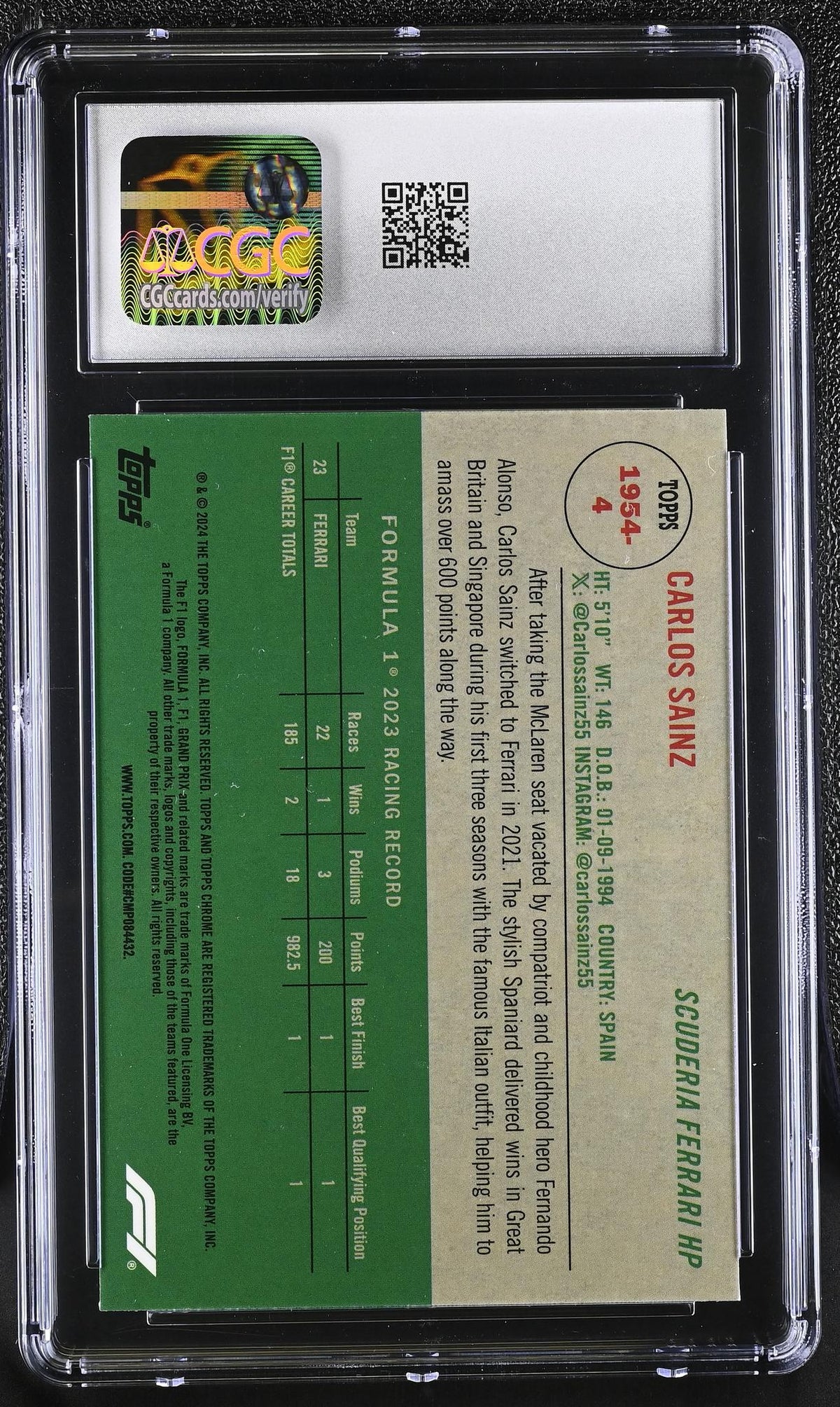 2024 Topps Chrome #1954-4 Carlos Sainz 1954 Topps CGC 9