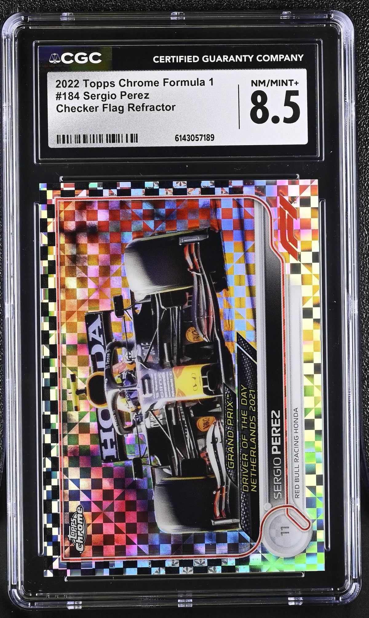 2022 Topps Chrome #184 Sergio Perez Checker Flag Refractor CGC 8.5